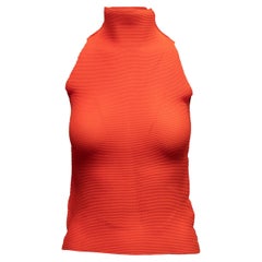 Issey Miyake Orange Sleeveless Mock Neck Top
