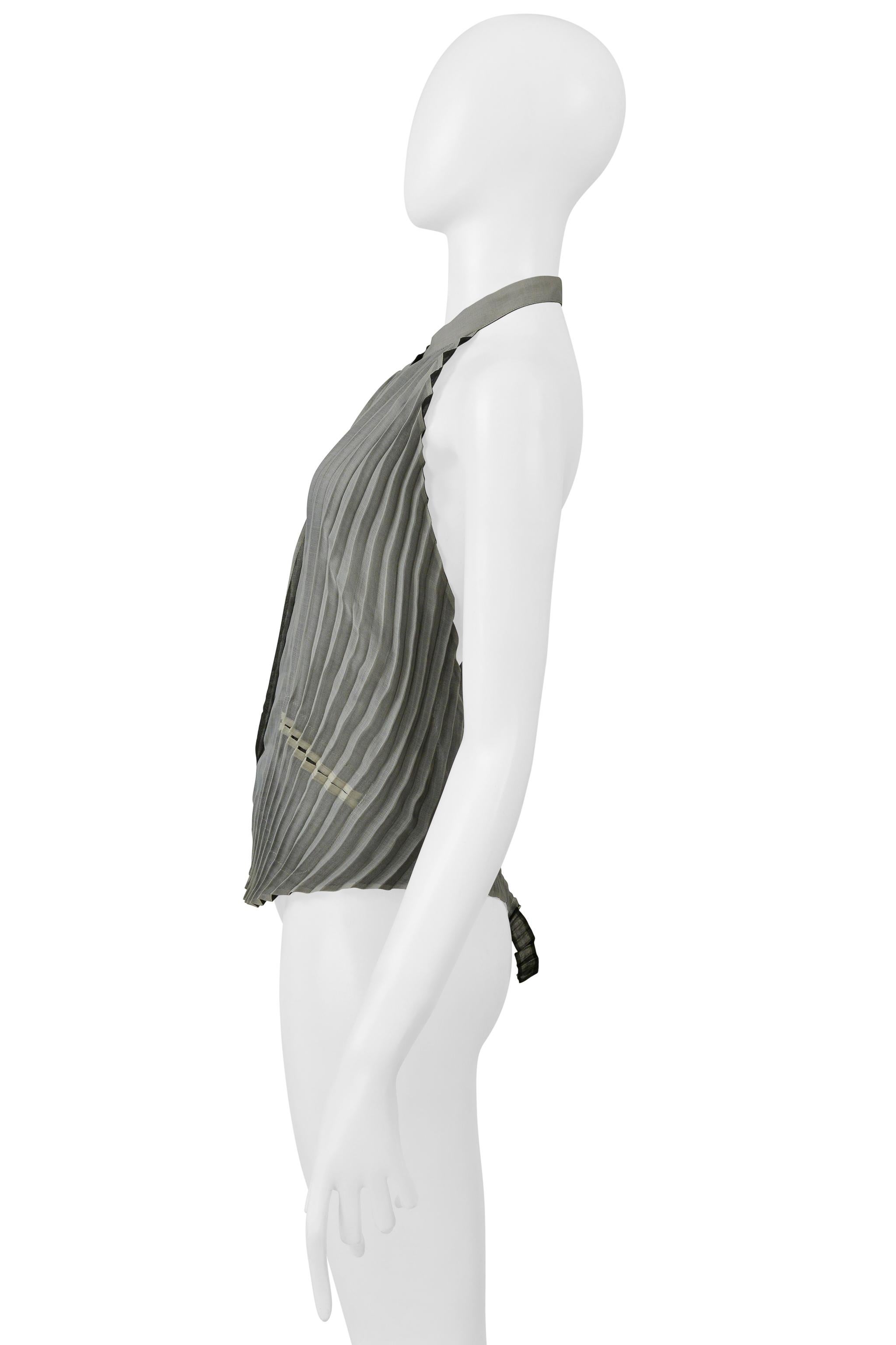 Grigio Issey Miyake - Top a pieghe grigio perla con schiena aperta Ss 2000 in vendita