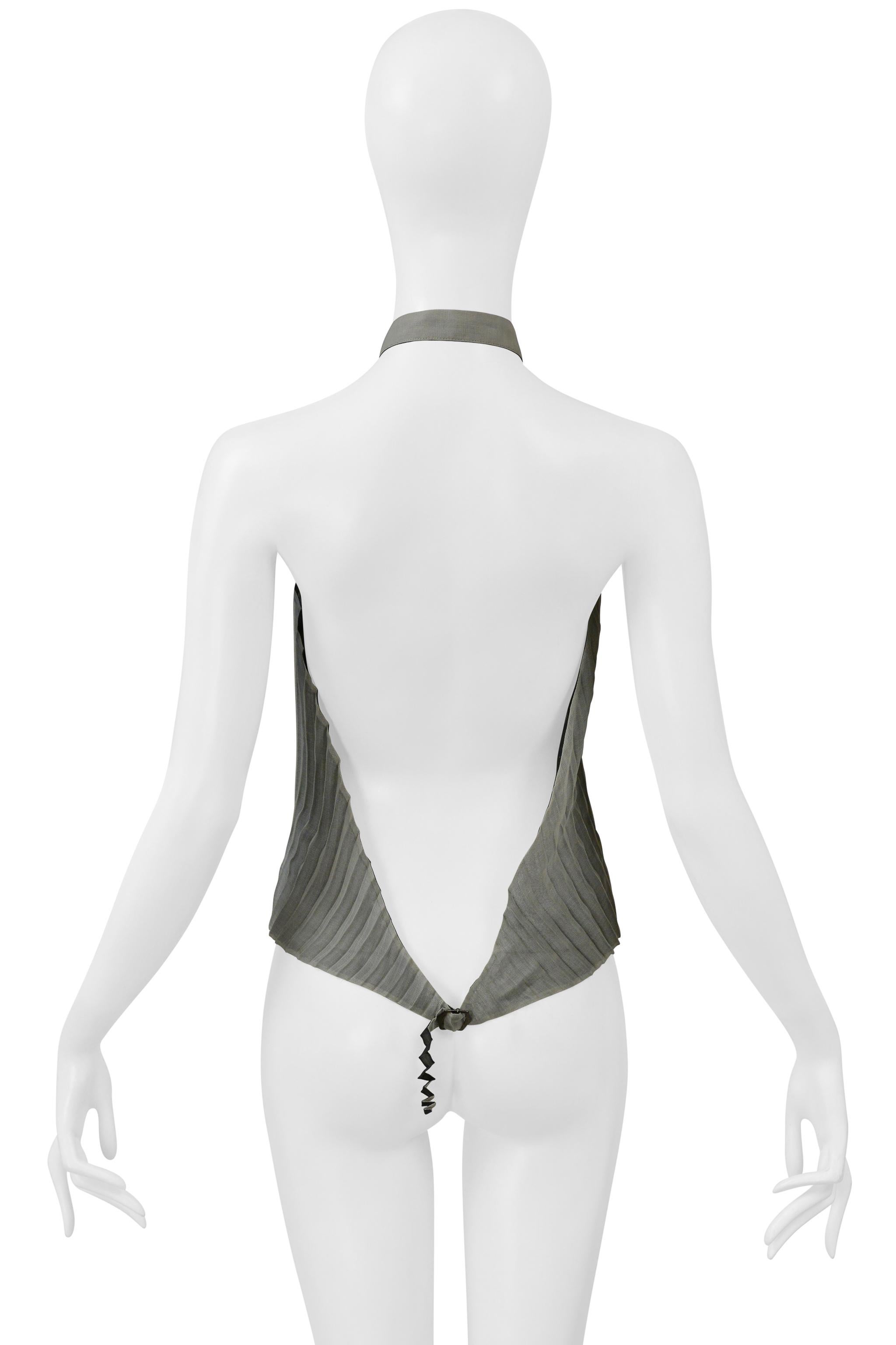 Issey Miyake - Top a pieghe grigio perla con schiena aperta Ss 2000 In condizioni ottime in vendita a Los Angeles, CA