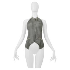 Issey Miyake - Top a pieghe grigio perla con schiena aperta Ss 2000