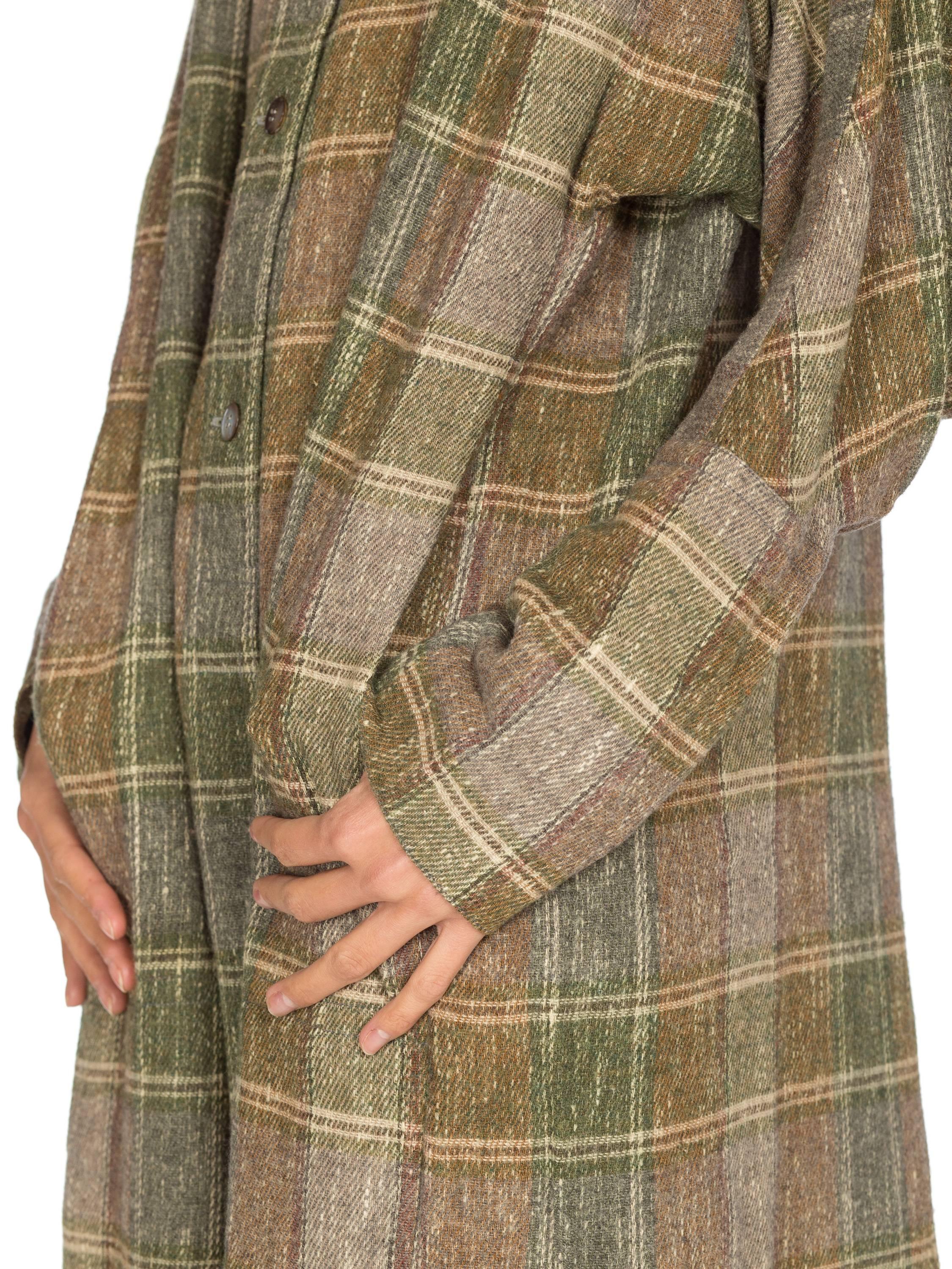 1980S ISSEY MIYAKE Wool Flannel Plaid Pleated Sleeve Tunic Dress For Sale 5