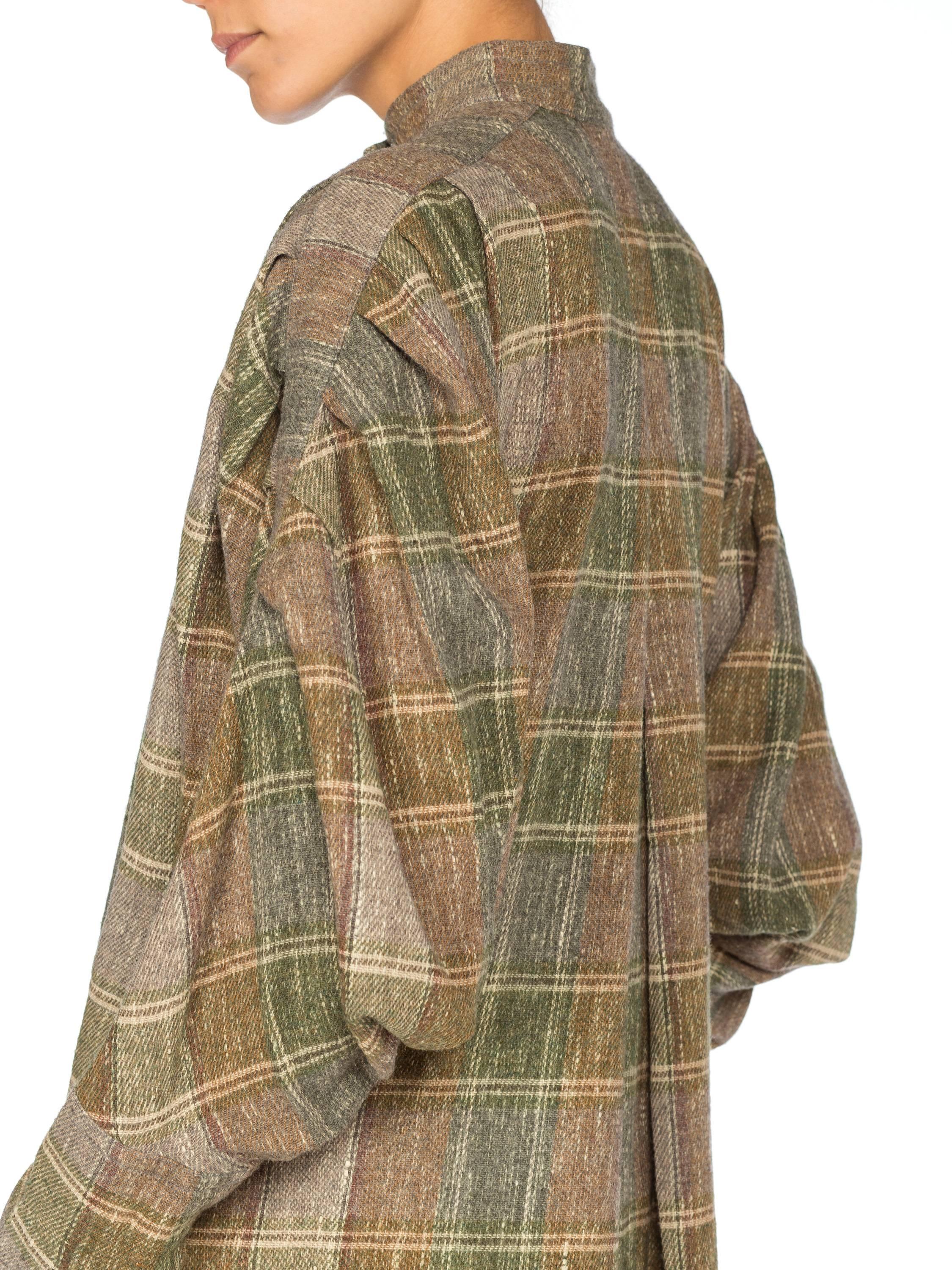 1980S ISSEY MIYAKE Wool Flannel Plaid Pleated Sleeve Tunic Dress For Sale 6