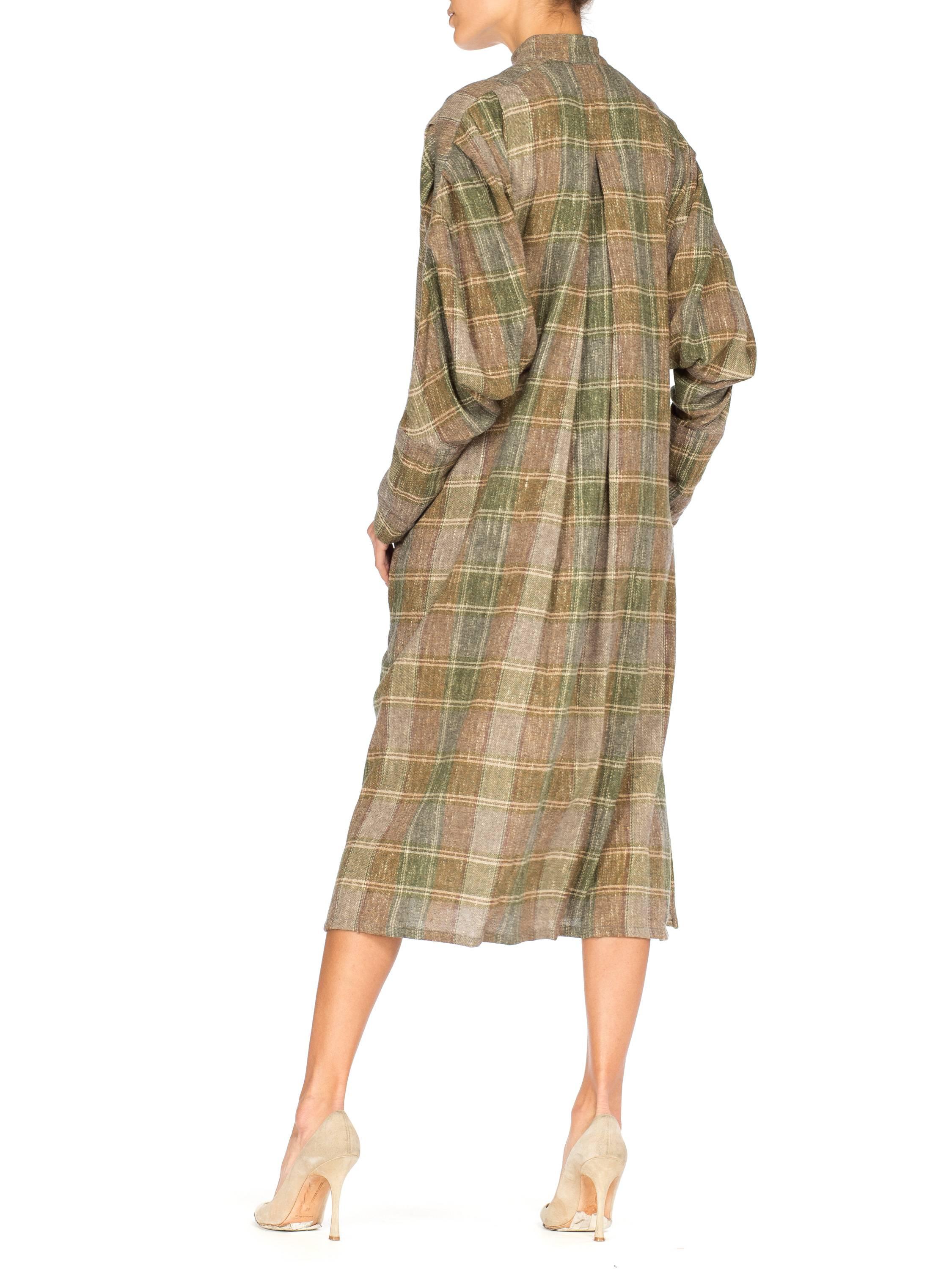 Women's 1980S ISSEY MIYAKE Wool Flannel Plaid Pleated Sleeve Tunic Dress For Sale