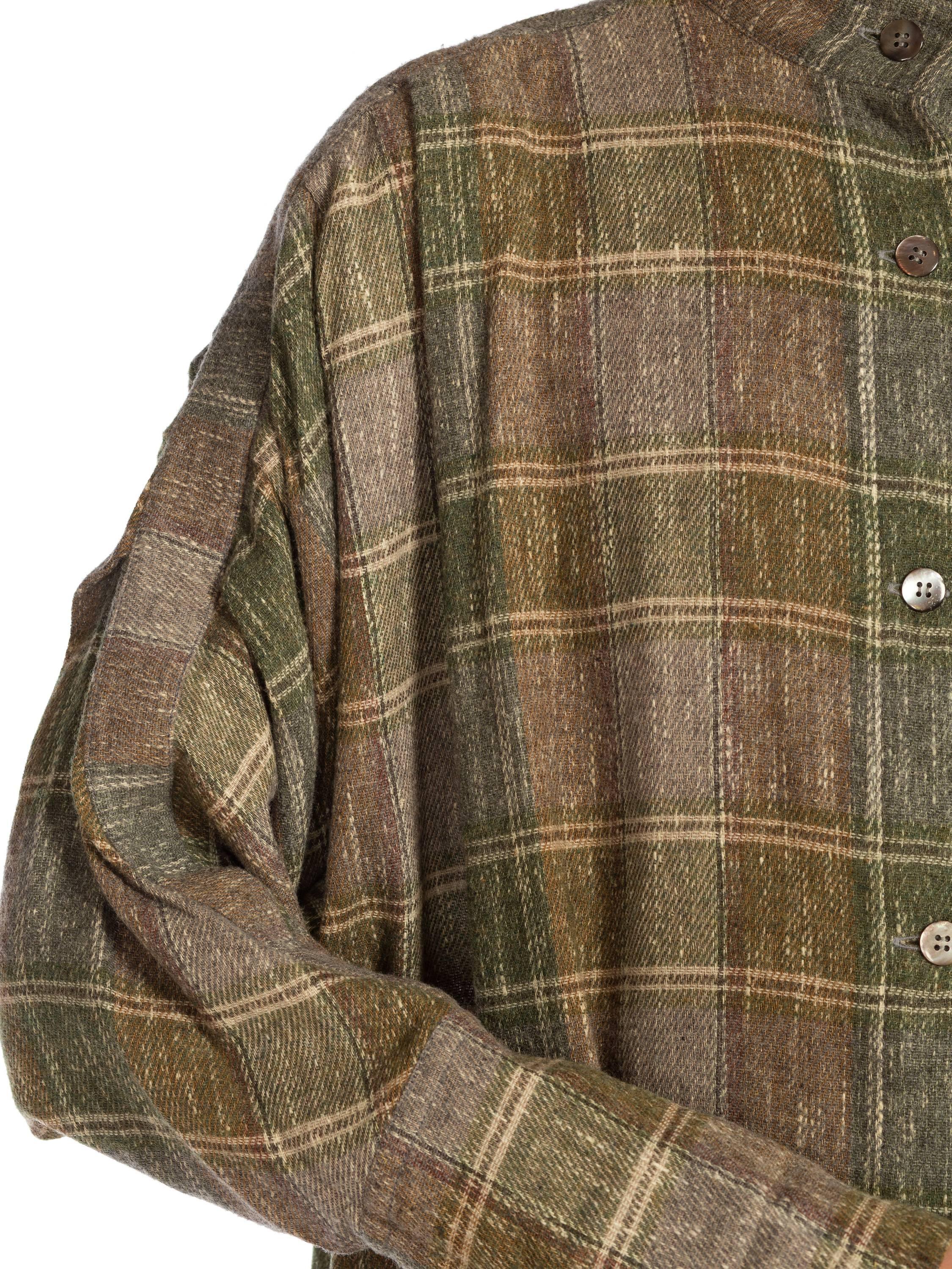 1980er ISSEY MIYAKE Wolle Flannel Plaid plissierte Ärmel Tunika Kleid im Angebot 4