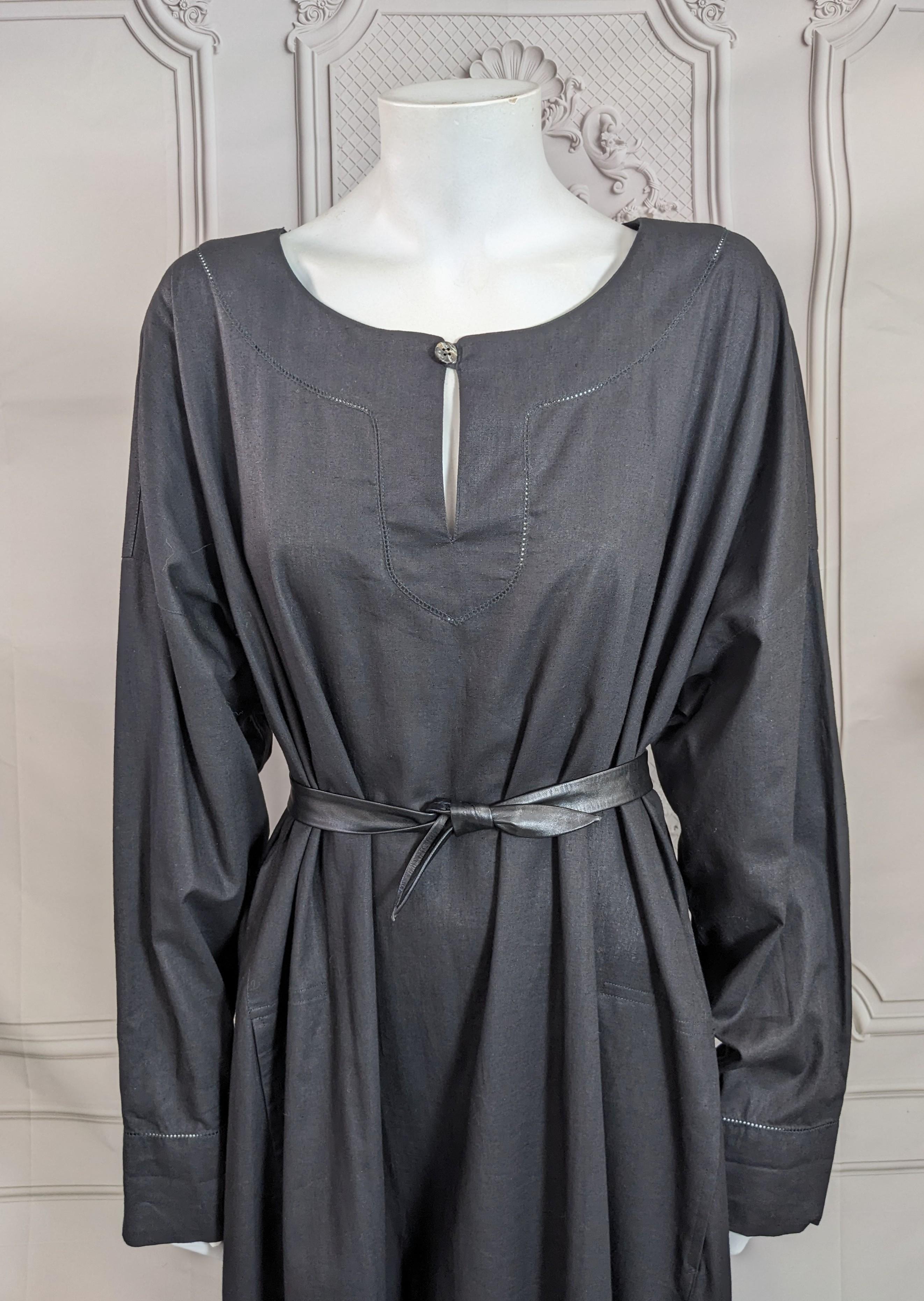Issey Miyake Plantation, Black Linen Cotton Long Tunic Dress For Sale 7