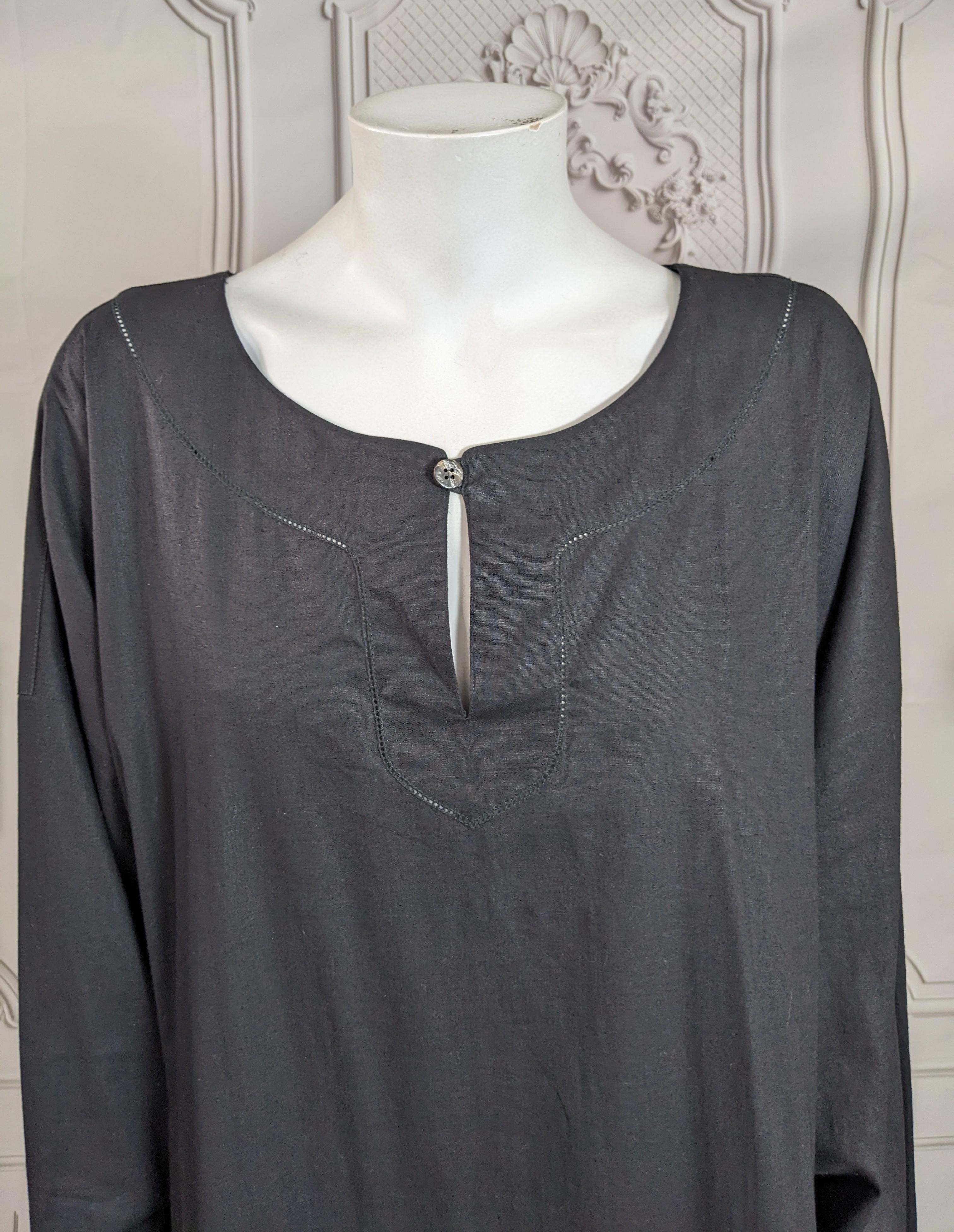 Women's or Men's Issey Miyake Plantation, Black Linen Cotton Long Tunic Dress For Sale