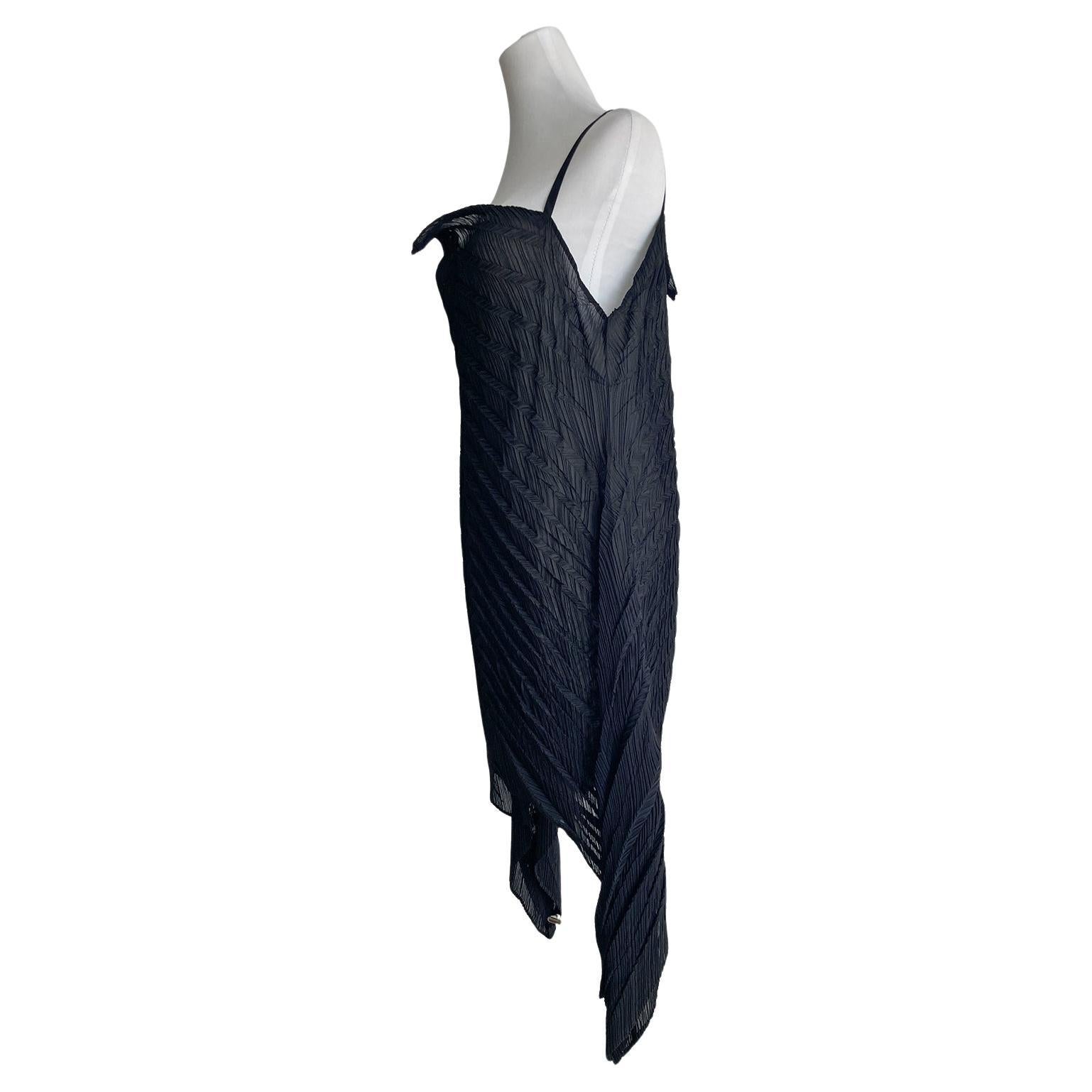 Issey Miyake Pleated Diagonal Black Top For Sale 1