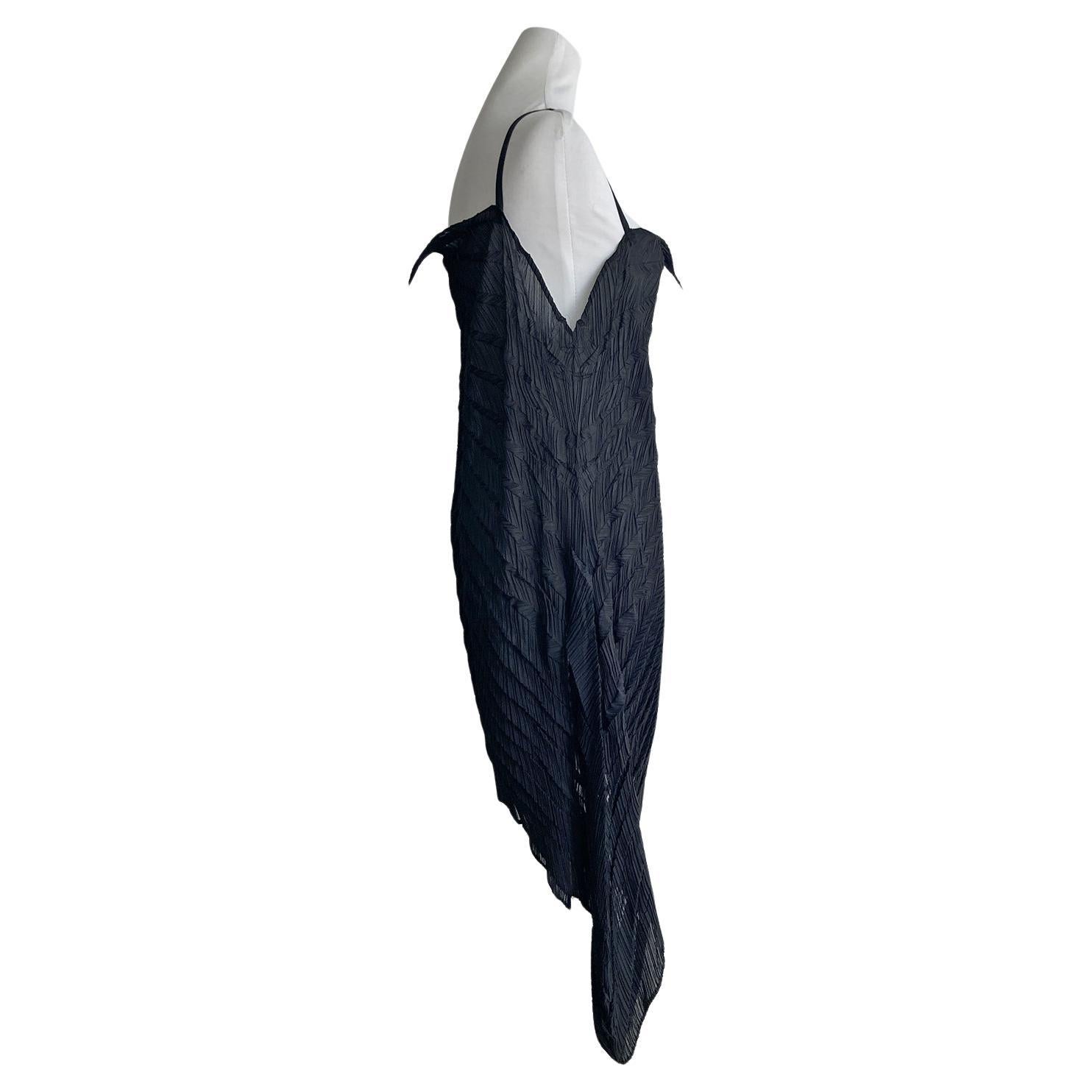 Issey Miyake Pleated Diagonal Black Top For Sale 2