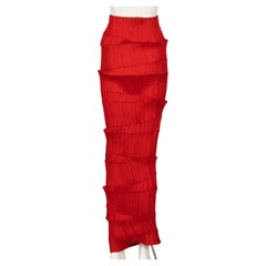 Retro Issey Miyake Pleated Red Maxi Skirt 1990s