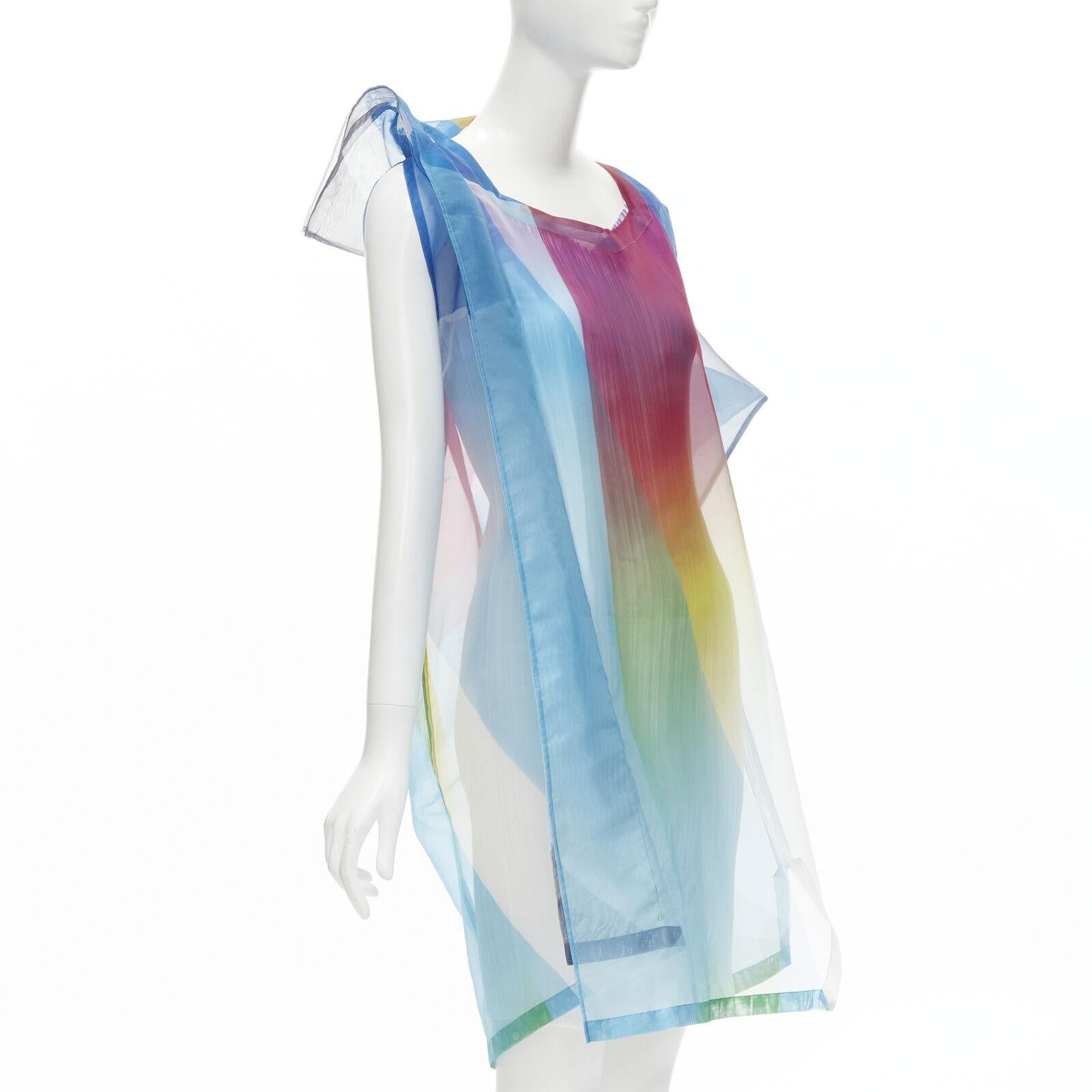 ISSEY MIYAKE pleated slip dress sheer polyester rainbow cape layered dress JP2 M In Excellent Condition In Hong Kong, NT