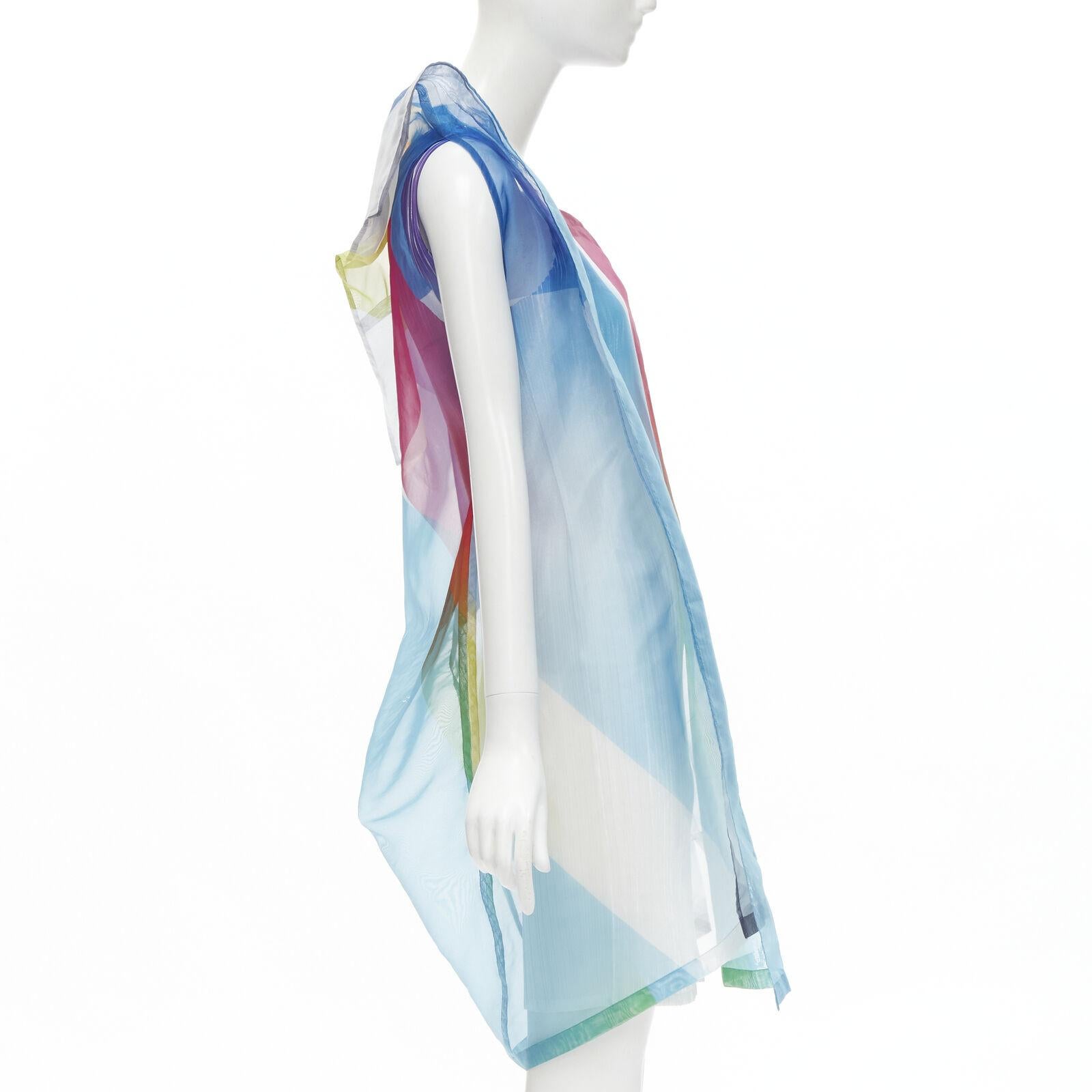 Women's ISSEY MIYAKE pleated slip dress sheer polyester rainbow cape layered dress JP2 M