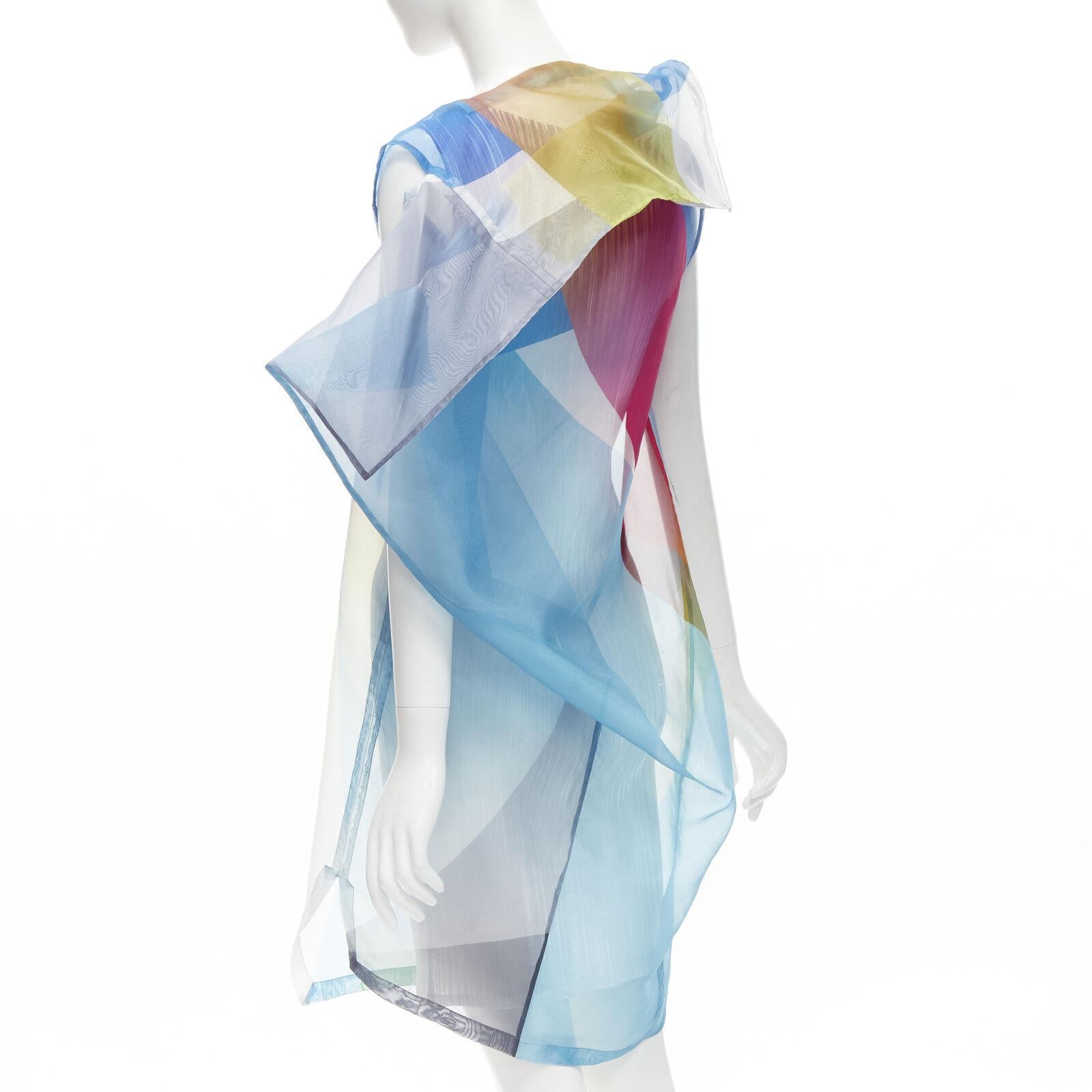 ISSEY MIYAKE pleated slip dress sheer polyester rainbow cape layered dress JP2 M 1
