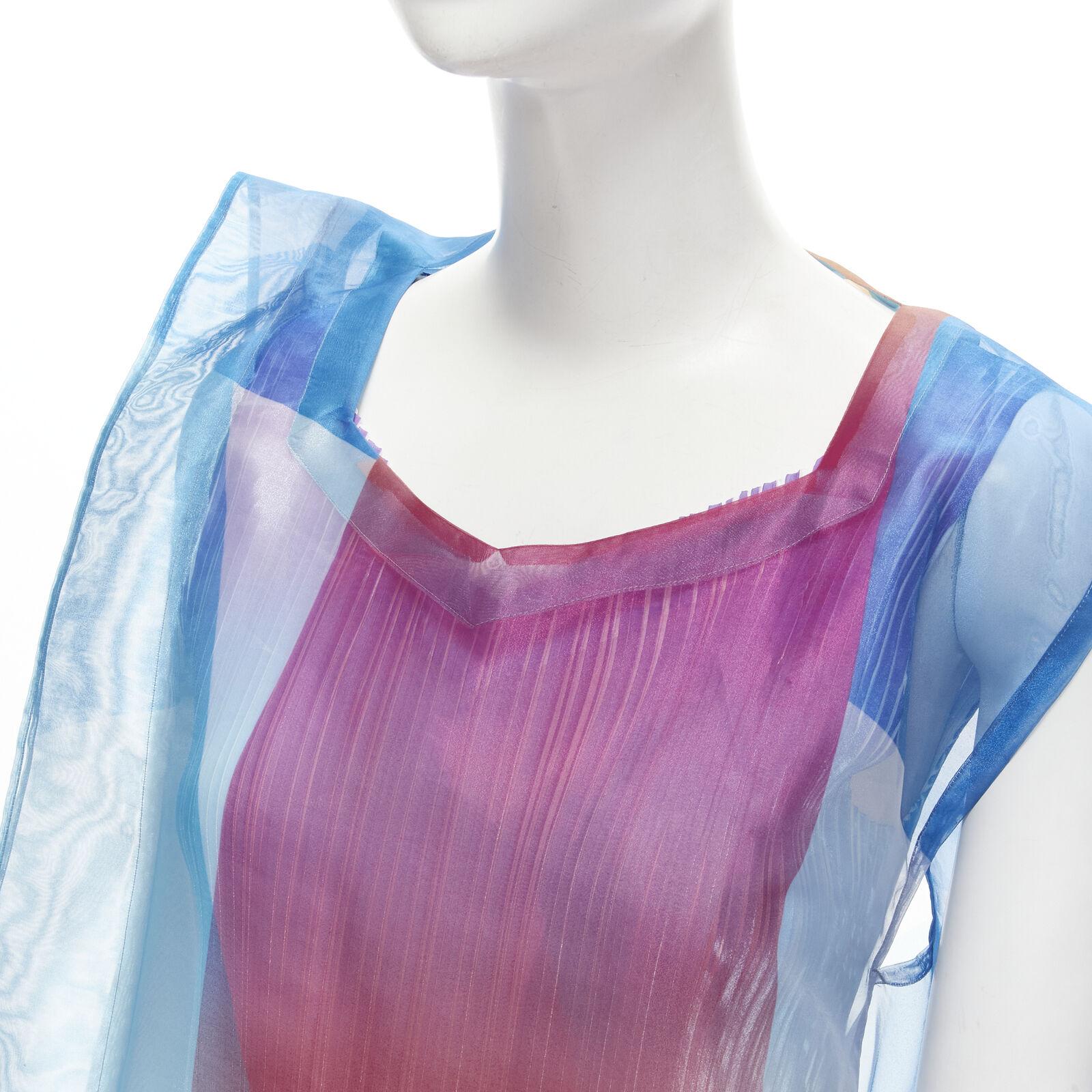 ISSEY MIYAKE pleated slip dress sheer polyester rainbow cape layered dress JP2 M 3