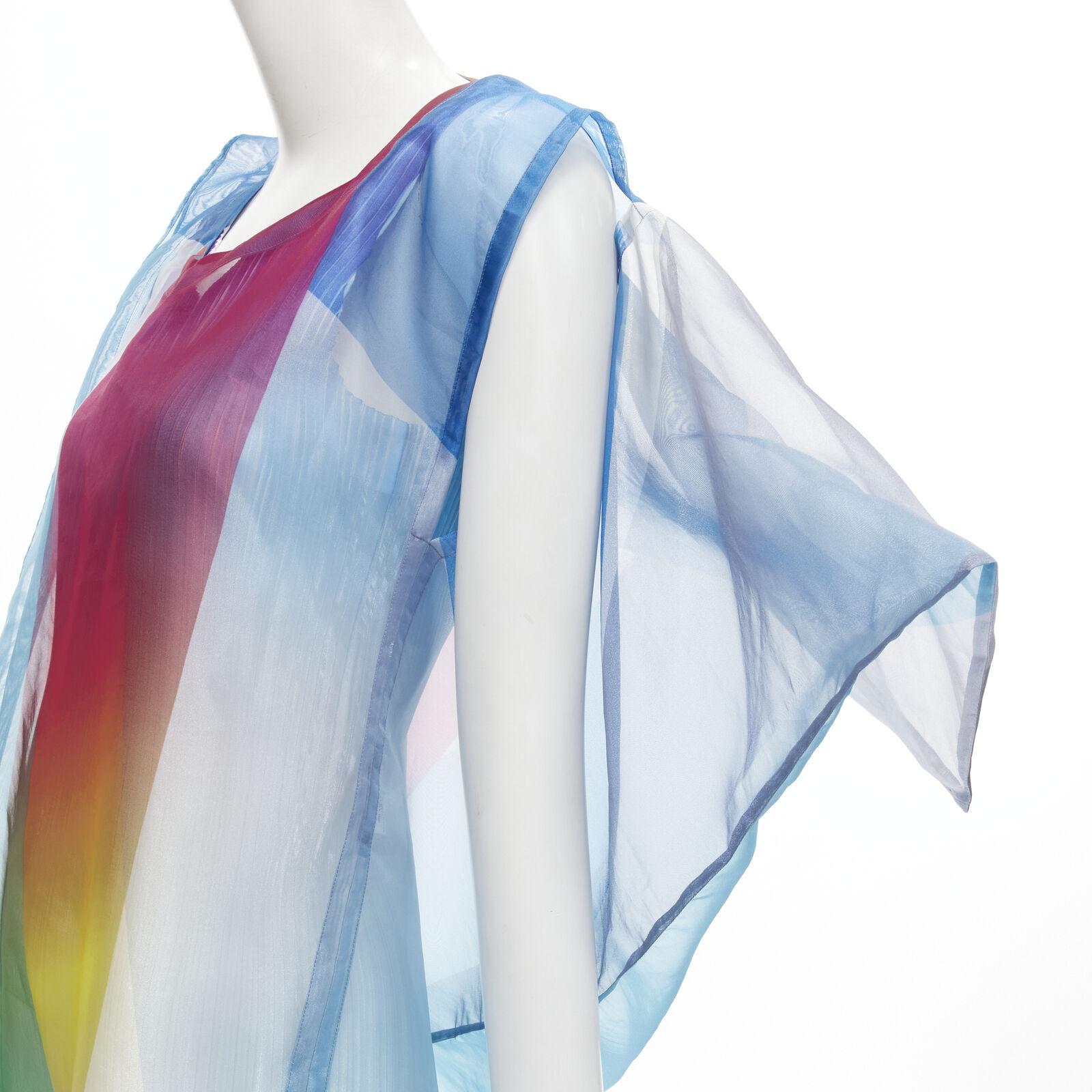 ISSEY MIYAKE pleated slip dress sheer polyester rainbow cape layered dress JP2 M 5