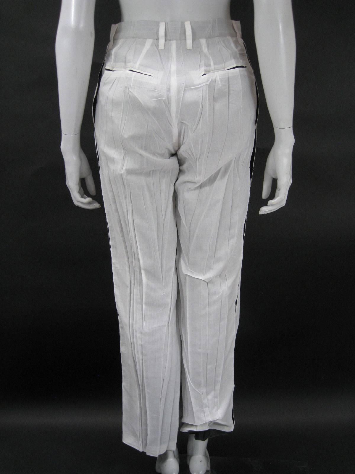 Gray Issey Miyake Pleated Two Layer White with Black Contrast Pant Suit For Sale