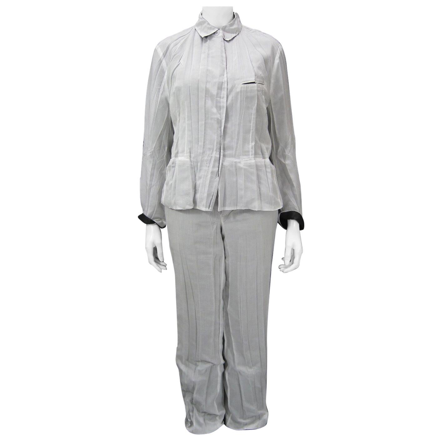 Issey Miyake Pleated Two Layer White with Black Contrast Pant Suit