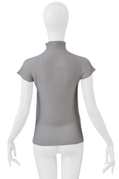 Issey Miyake Pleats Di Miyake Gray Pleated High Neck Short Sleeve Top 2000