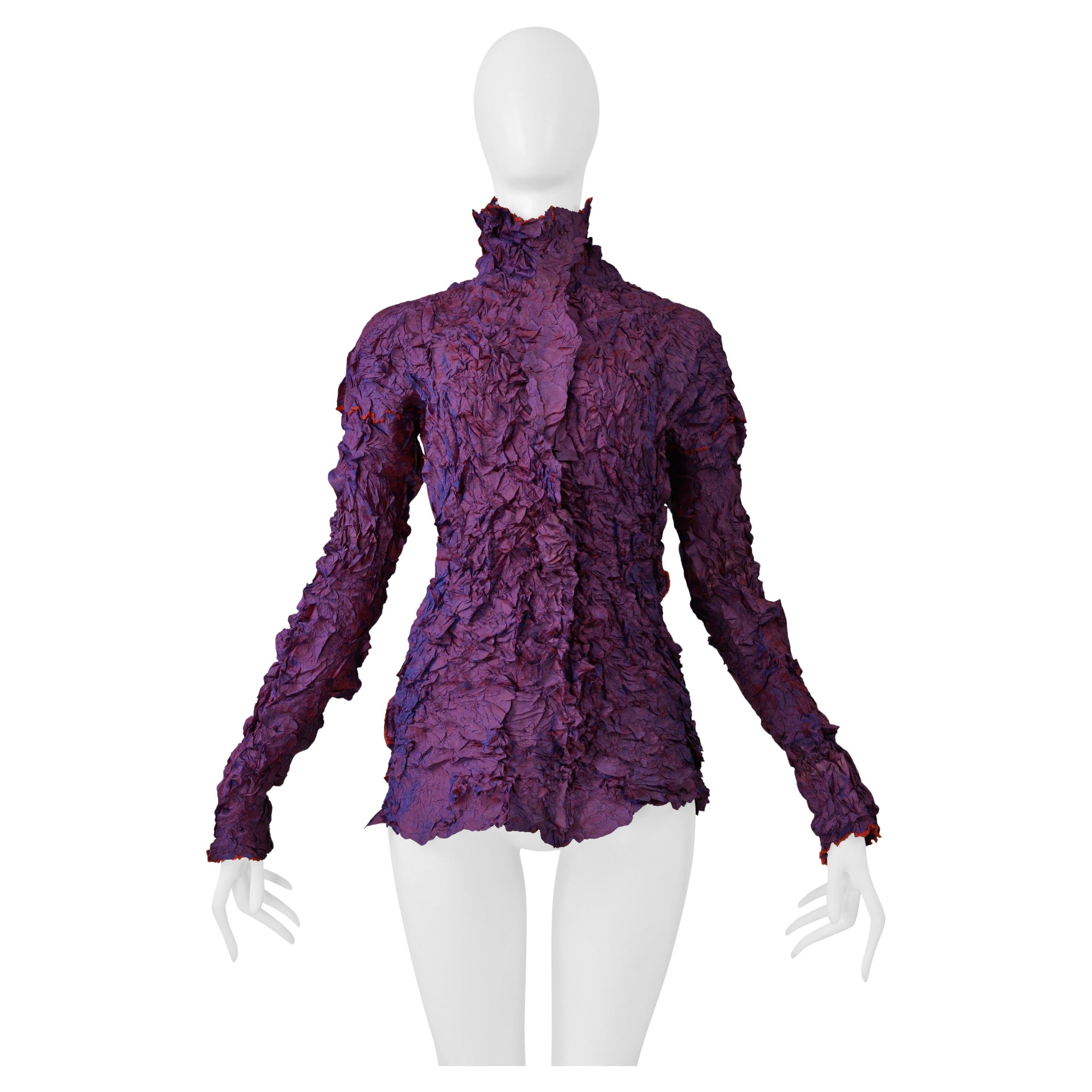 Issey Miyake Pleats Di Miyake Purple High Neck Long Sleeve Top 2002-03