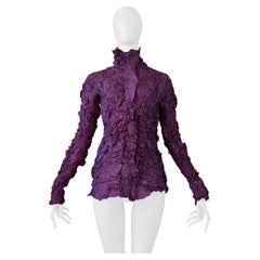 Issey Miyake Pleats Di Miyake Purple High Neck Long Sleeve Top 2002-03