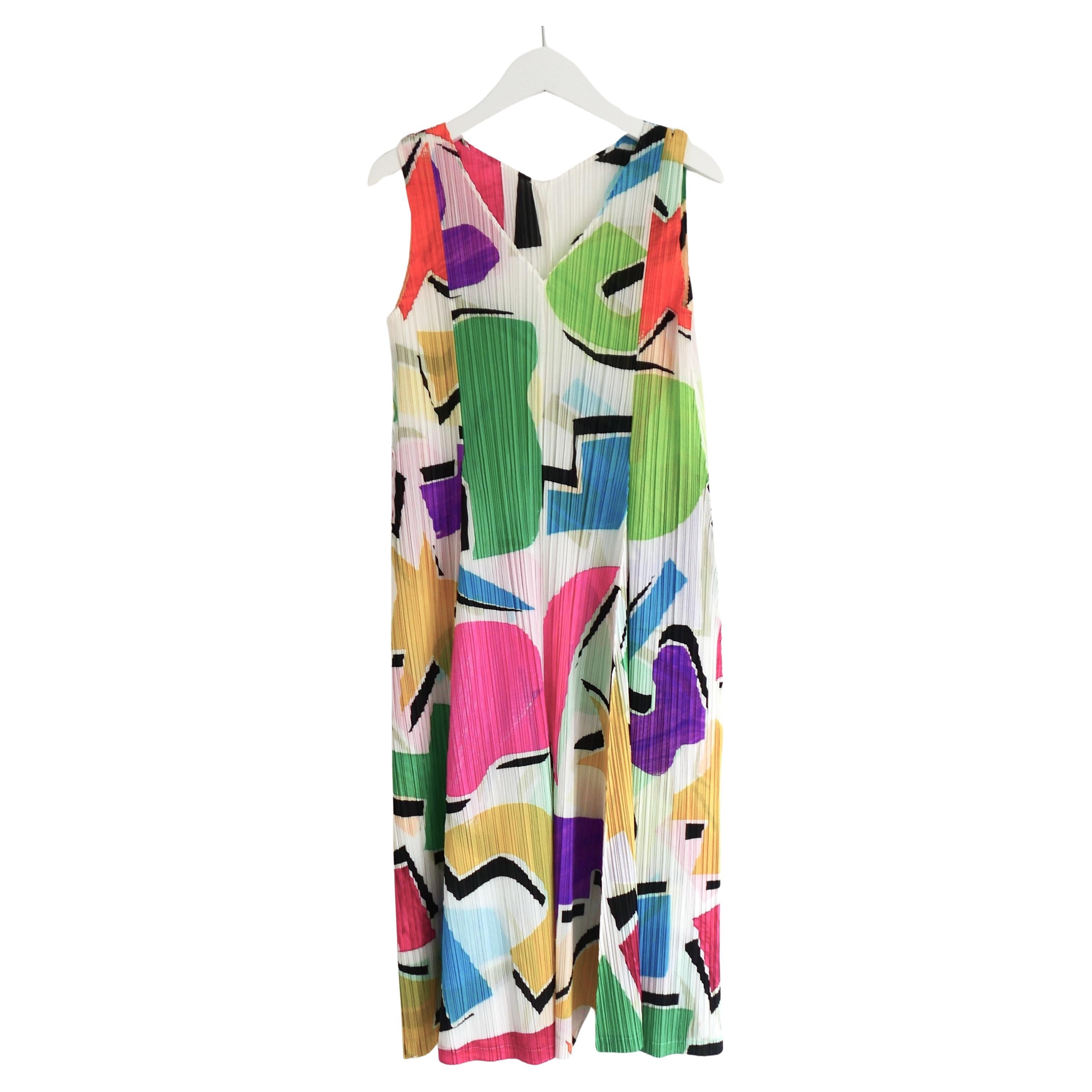 Issey Miyake Pleats Please Abstract Colour Printed Dress