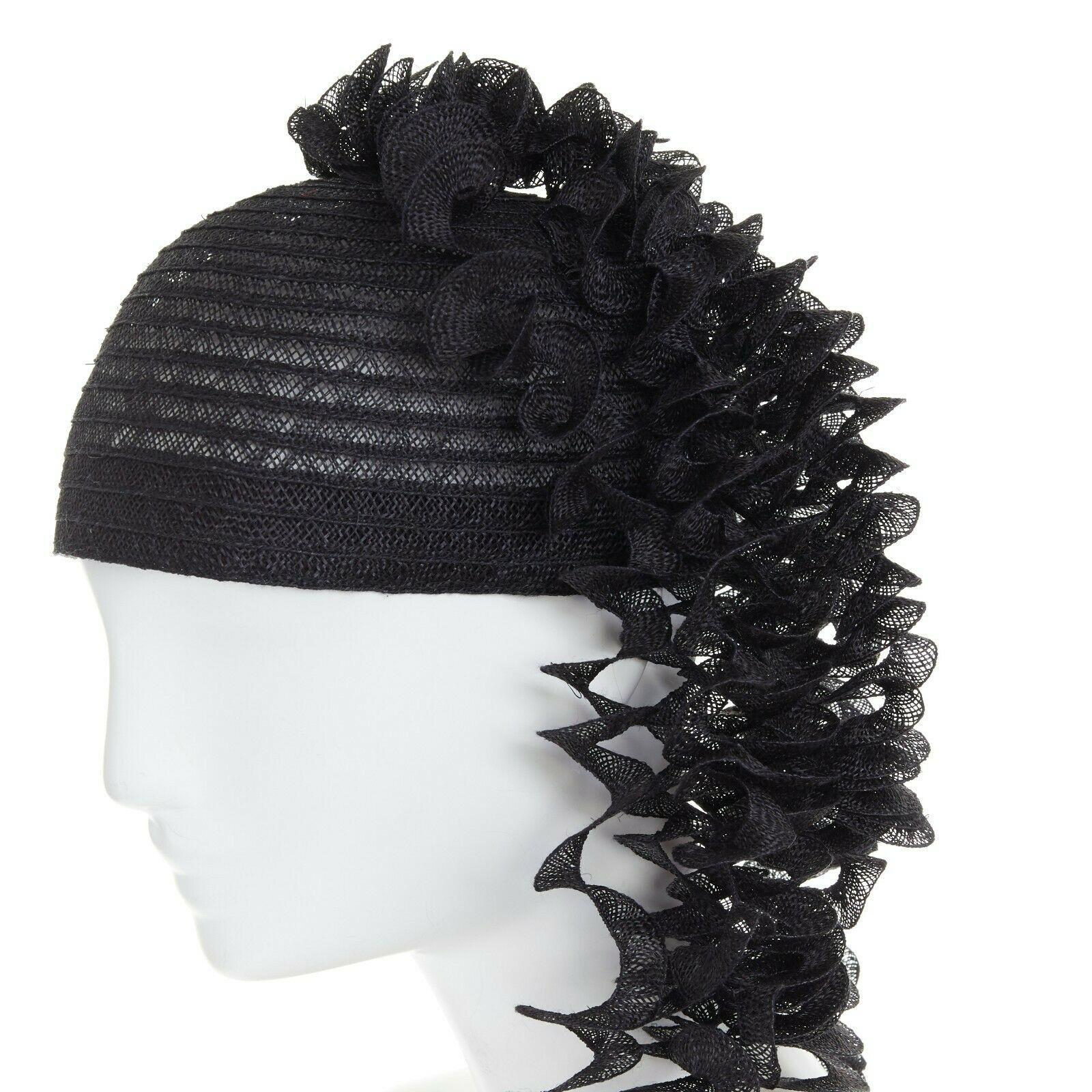 Women's ISSEY MIYAKE PLEATS PLEASE black draped spiral strips raffia straw hat