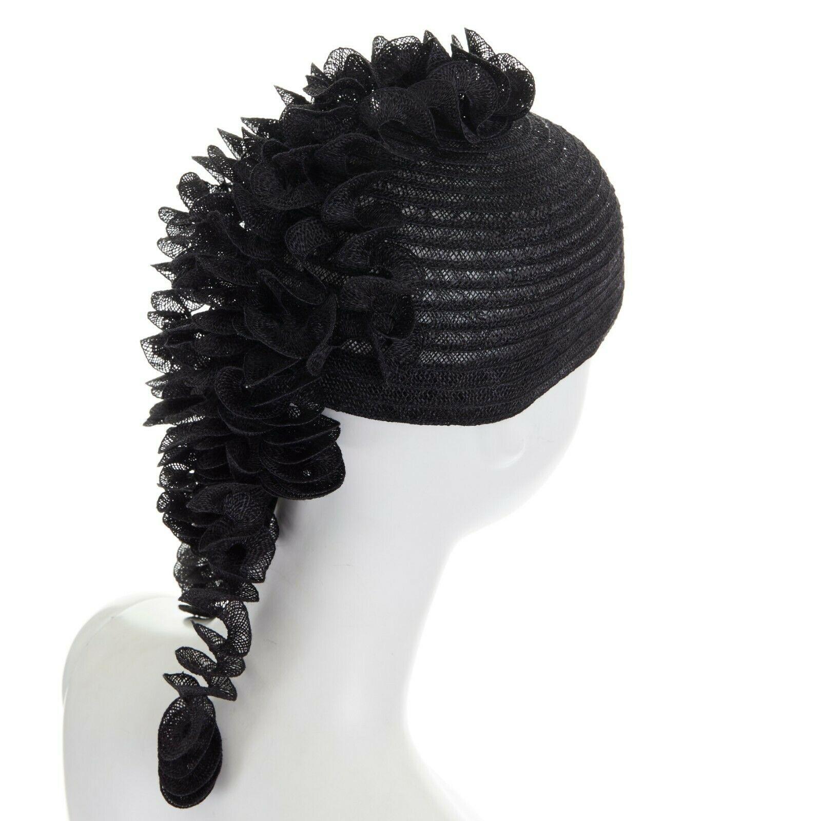 ISSEY MIYAKE PLEATS PLEASE black draped spiral strips raffia straw hat 1