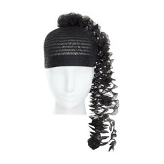 ISSEY MIYAKE PLEATS PLEASE black draped spiral strips raffia straw hat