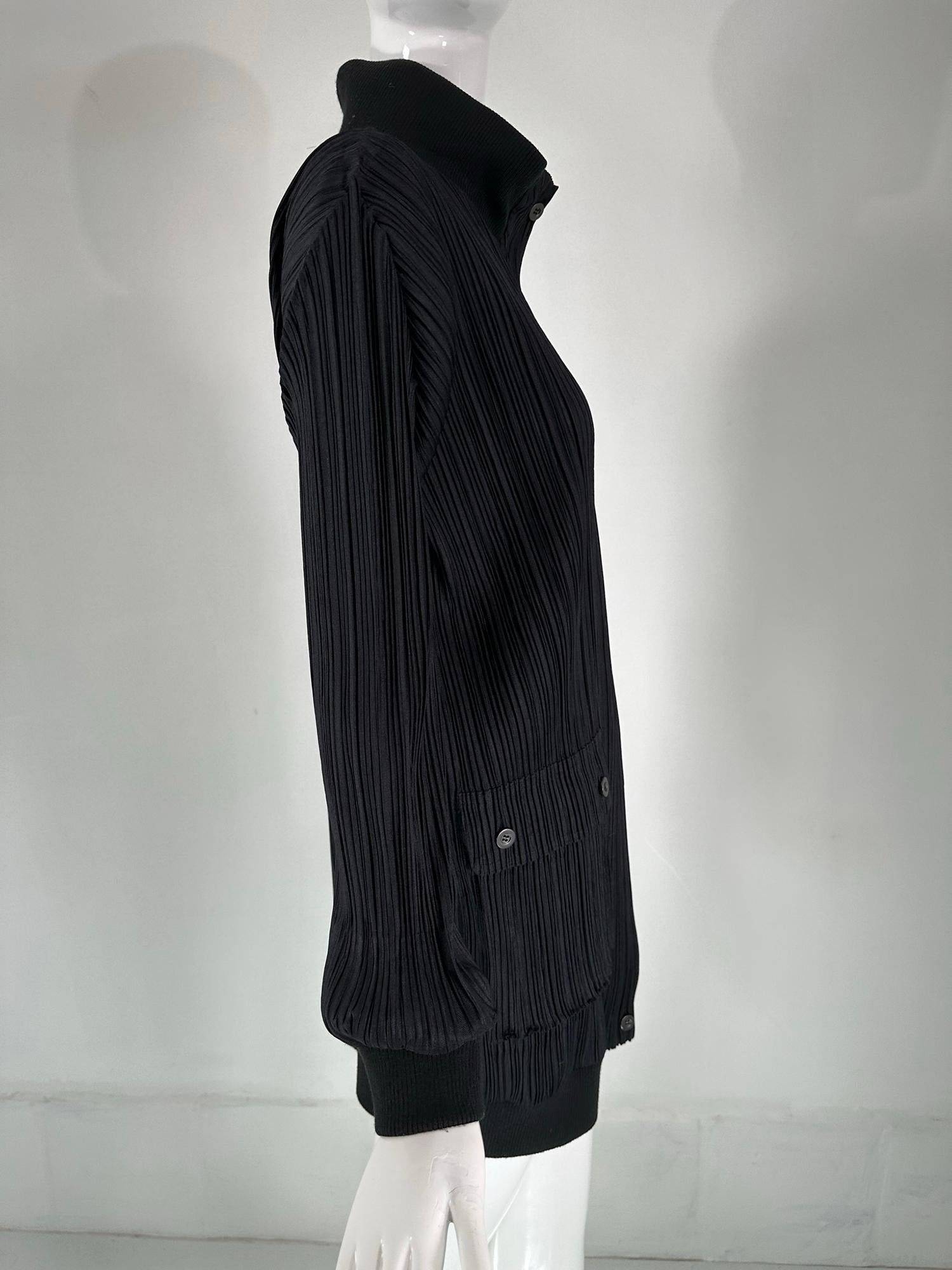 Issey Miyake Pleats Please Black Funnel Neck Hidden Zipper Front Long Jacket 3 For Sale 5