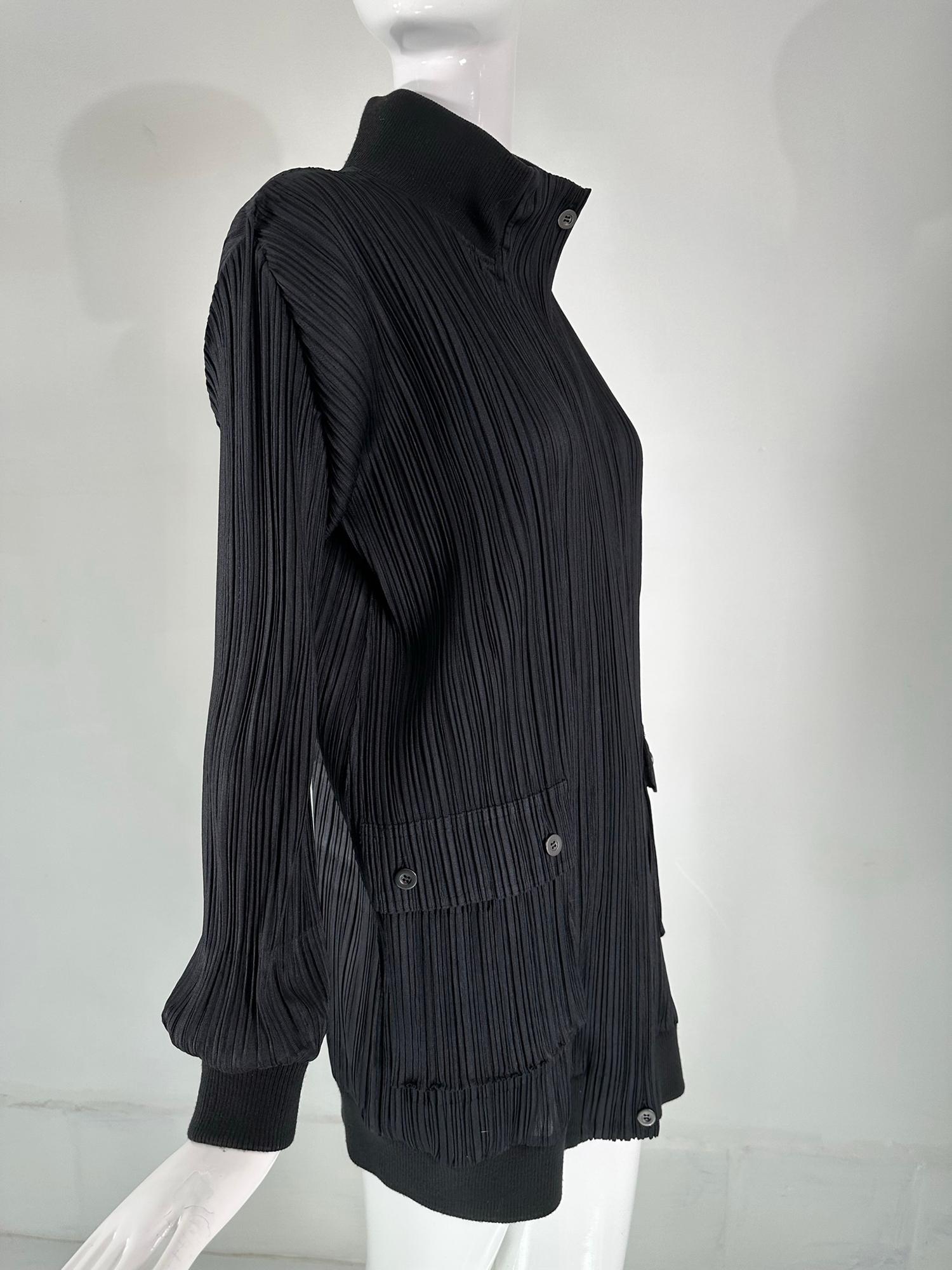 Issey Miyake Pleats Please Black Funnel Neck Hidden Zipper Front Long Jacket 3 For Sale 7