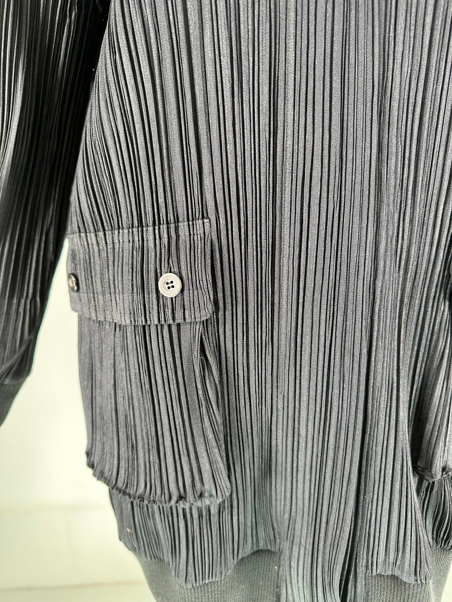 Issey Miyake Pleats Please Black Funnel Neck Hidden Zipper Front Long Jacket 3 For Sale 8
