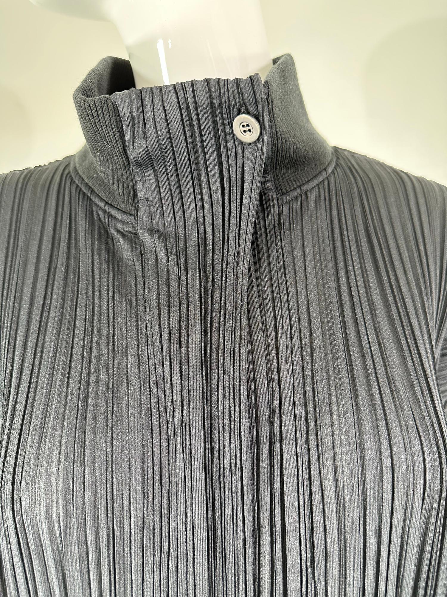 Issey Miyake Pleats Please Black Funnel Neck Hidden Zipper Front Long Jacket 3 For Sale 9