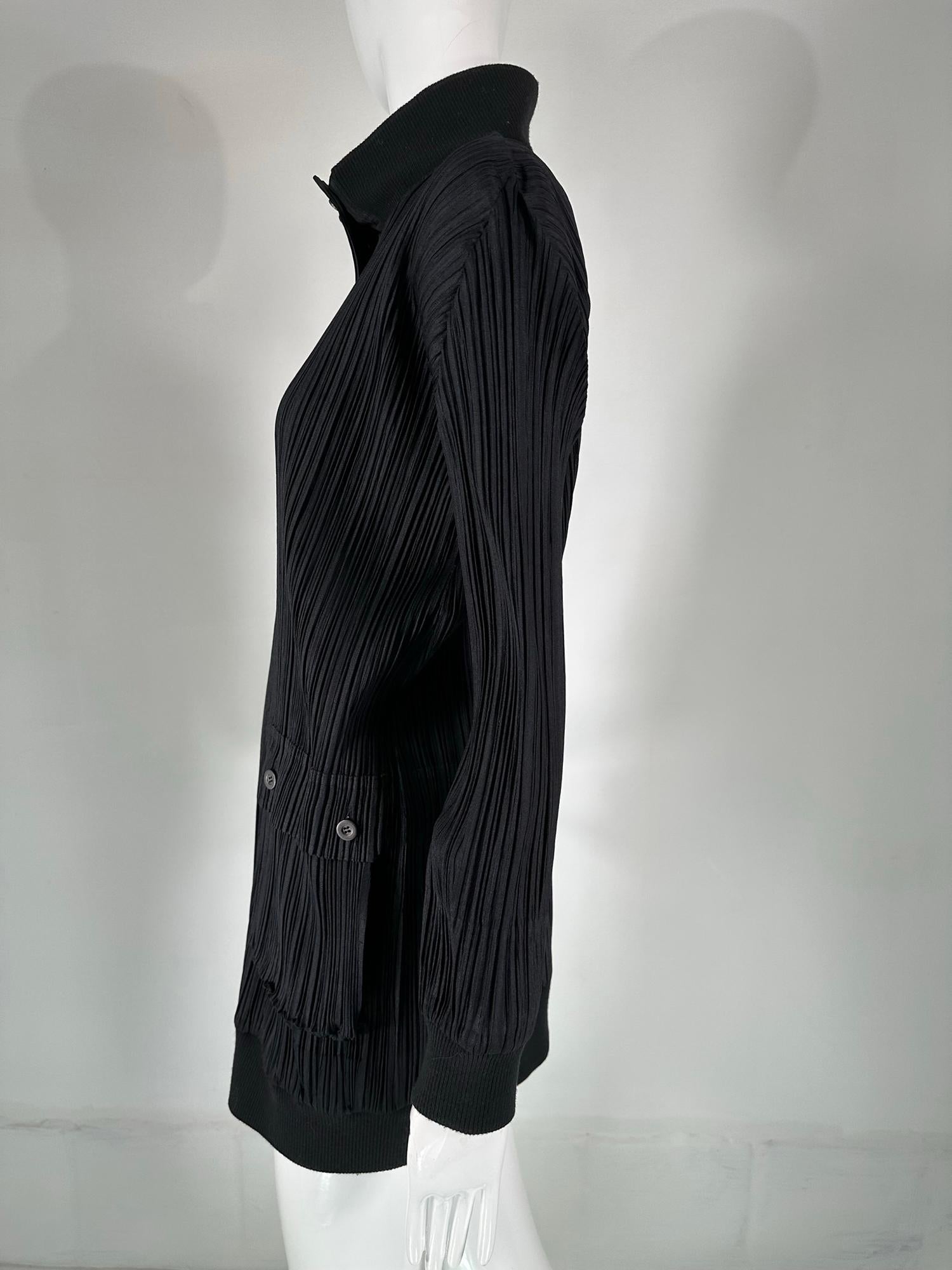 Issey Miyake Pleats Please Black Funnel Neck Hidden Zipper Front Long Jacket 3 For Sale 1
