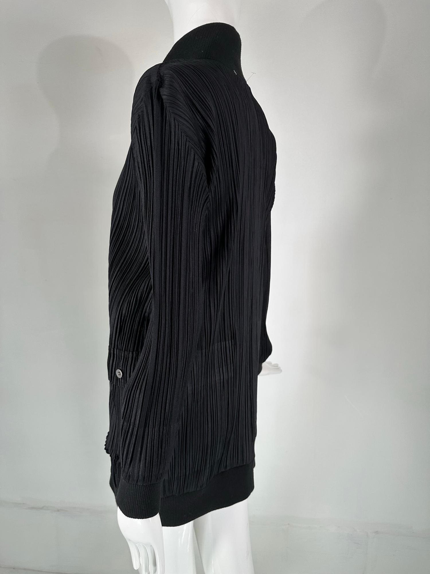 Issey Miyake Pleats Please Black Funnel Neck Hidden Zipper Front Long Jacket 3 For Sale 2