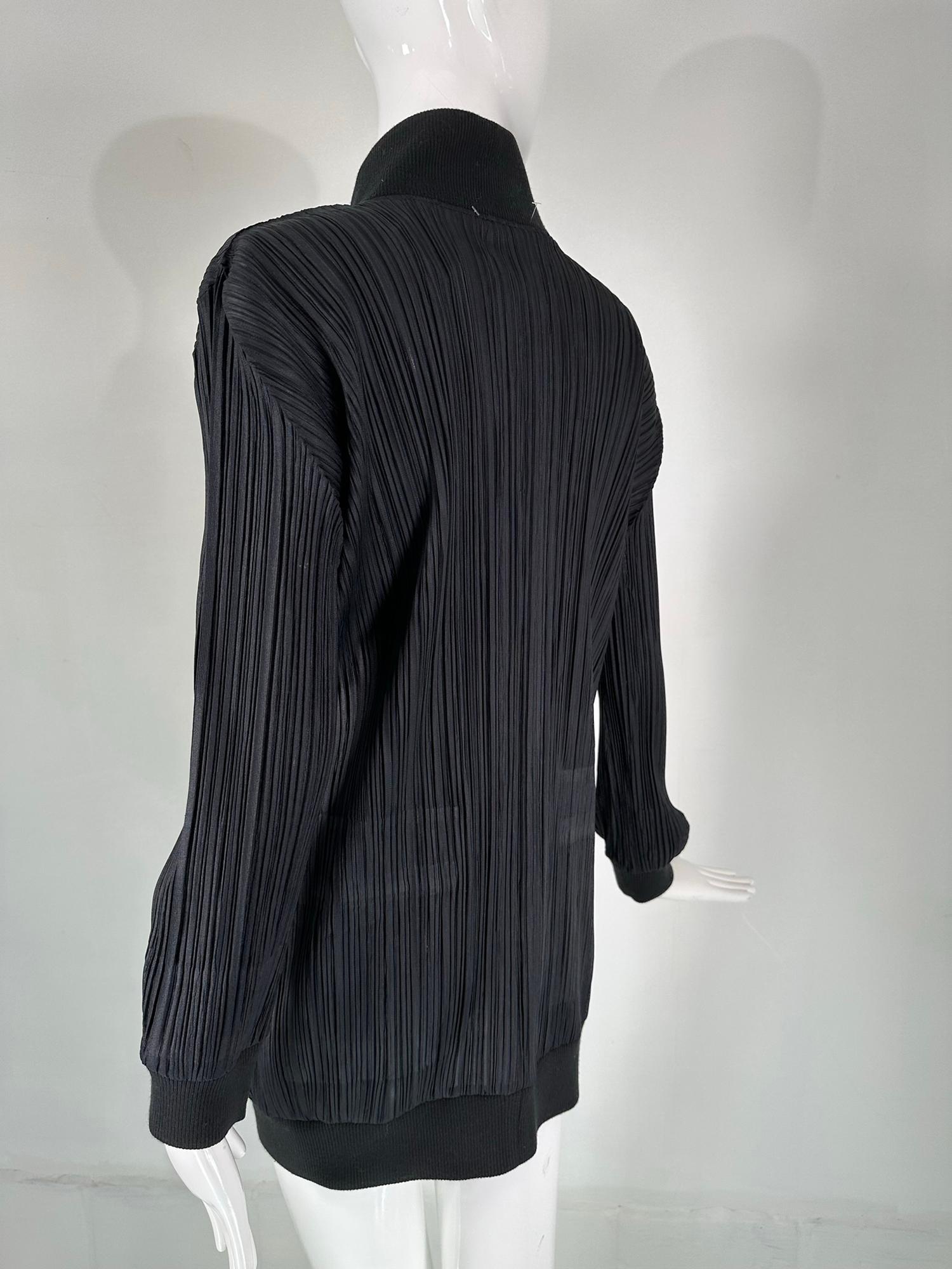 Issey Miyake Pleats Please Black Funnel Neck Hidden Zipper Front Long Jacket 3 For Sale 3