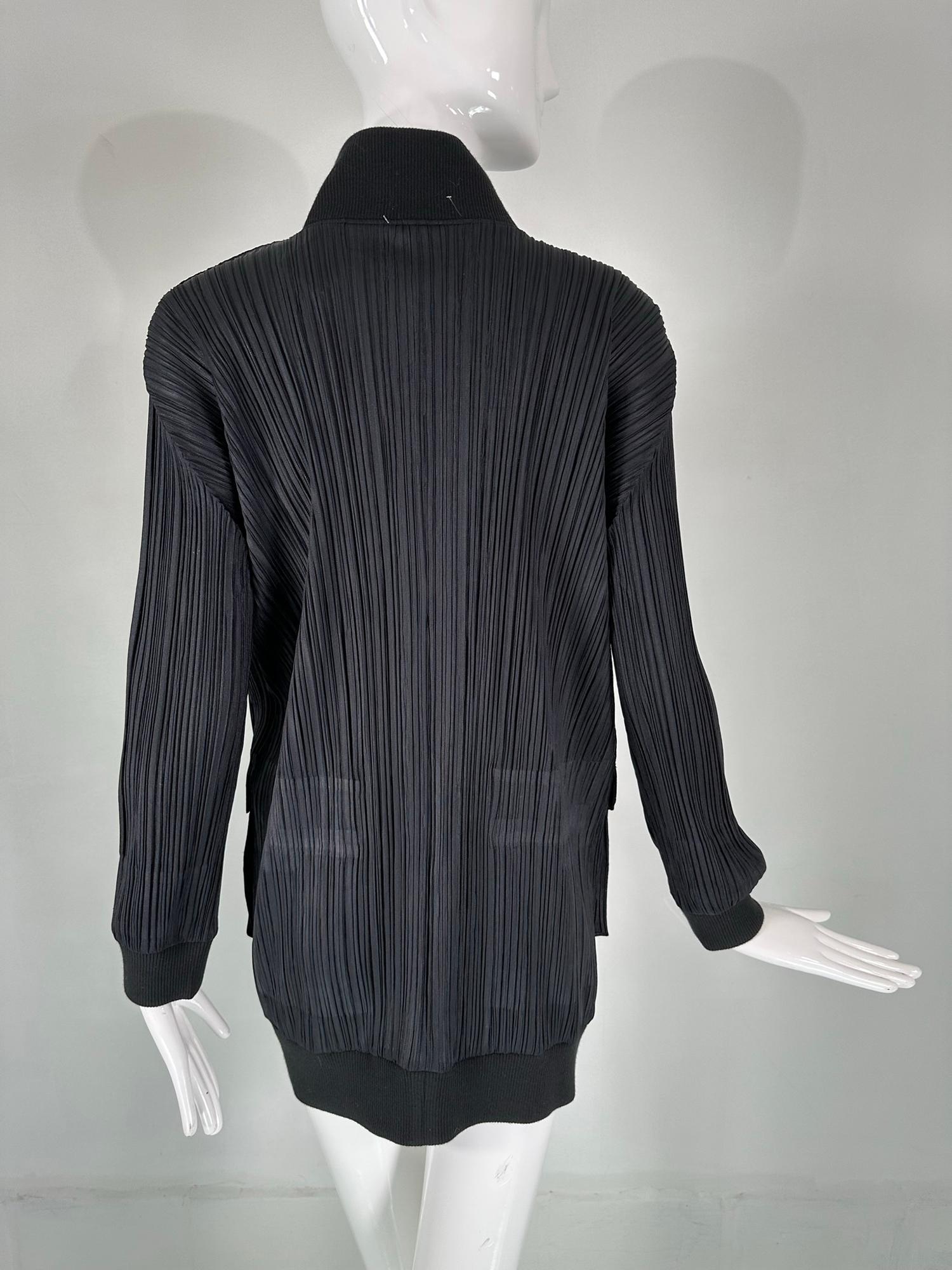 Issey Miyake Pleats Please Black Funnel Neck Hidden Zipper Front Long Jacket 3 For Sale 4