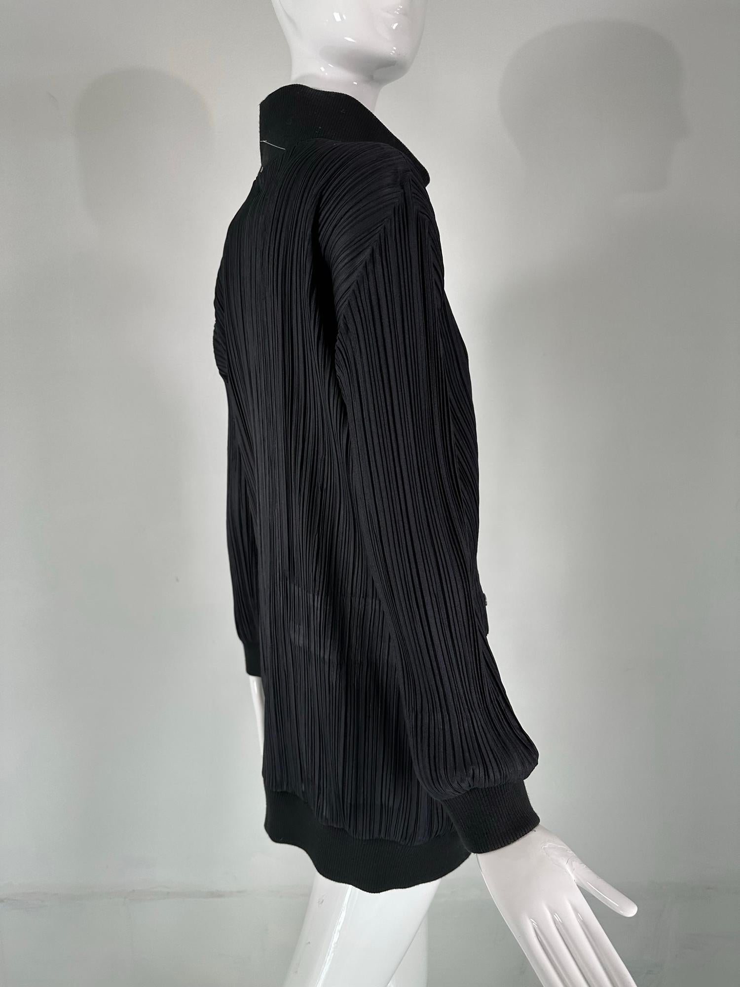 Issey Miyake Pleats Please Black Funnel Neck Hidden Zipper Front Long Jacket 3 For Sale 5