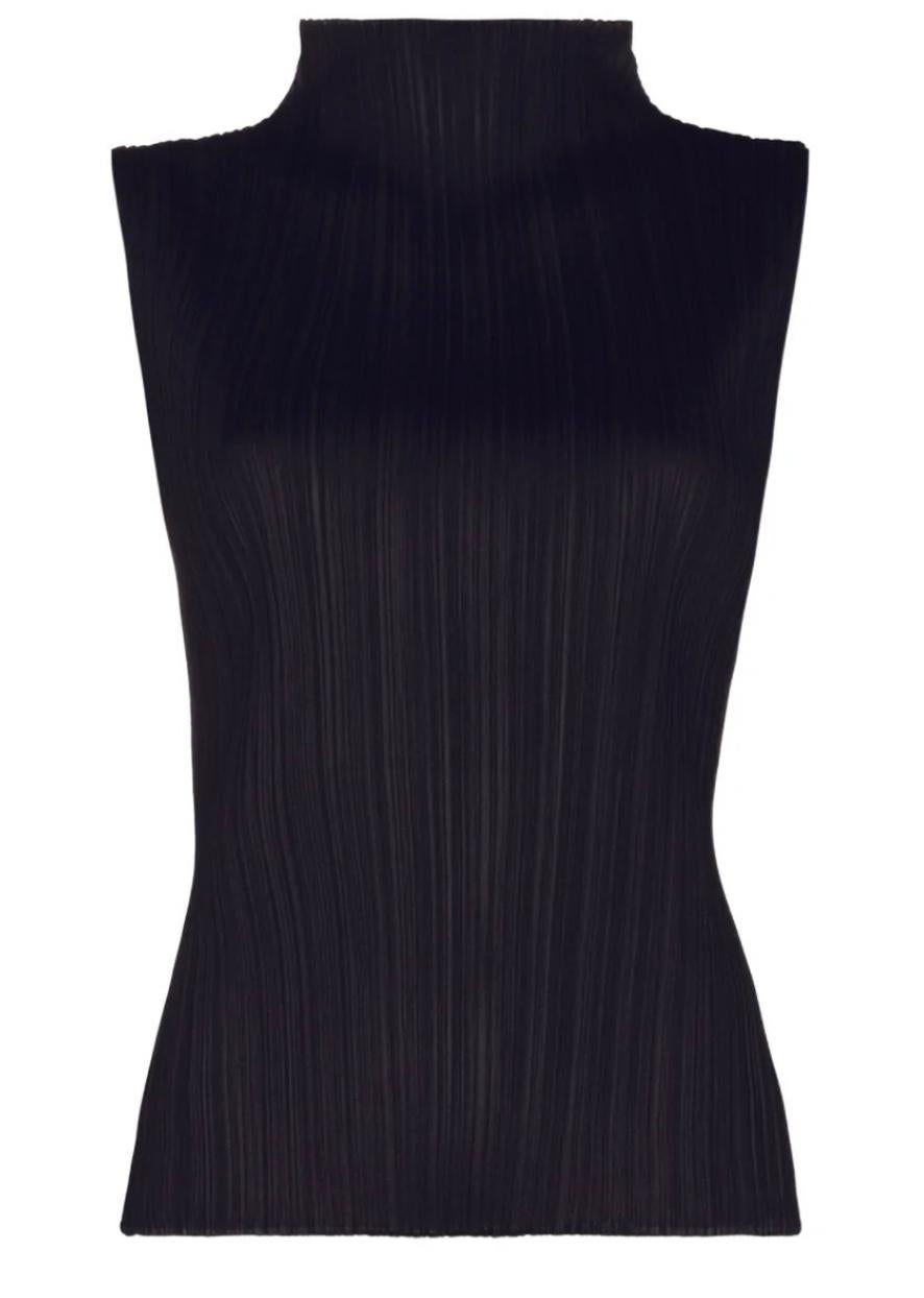 Issey Miyake Pleats Please Black no. 15, Mock Neck Sleeveless Top In Excellent Condition For Sale In Kingston, NY