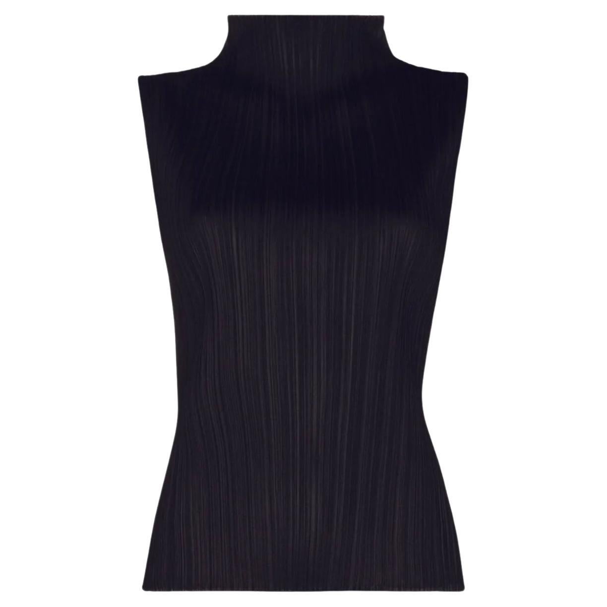 Issey Miyake Pleats Please Black no. 15, Mock Neck Sleeveless Top For Sale