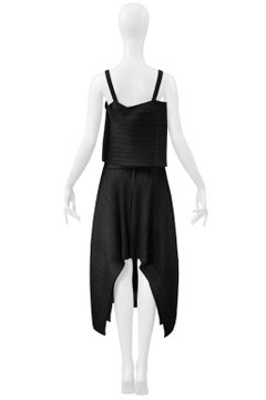 Issey Miyake Pleats Please Black Pleated Concept Camisole Top And Skirt Ensemble
