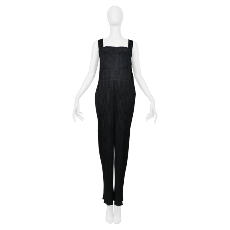 Issey Miyake Pleats Please Black Pleated Overalls 2004 For Sale at 