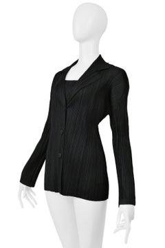 Issey Miyake Pleats Please Black Pleated Two-In-One Camisole And Jacket