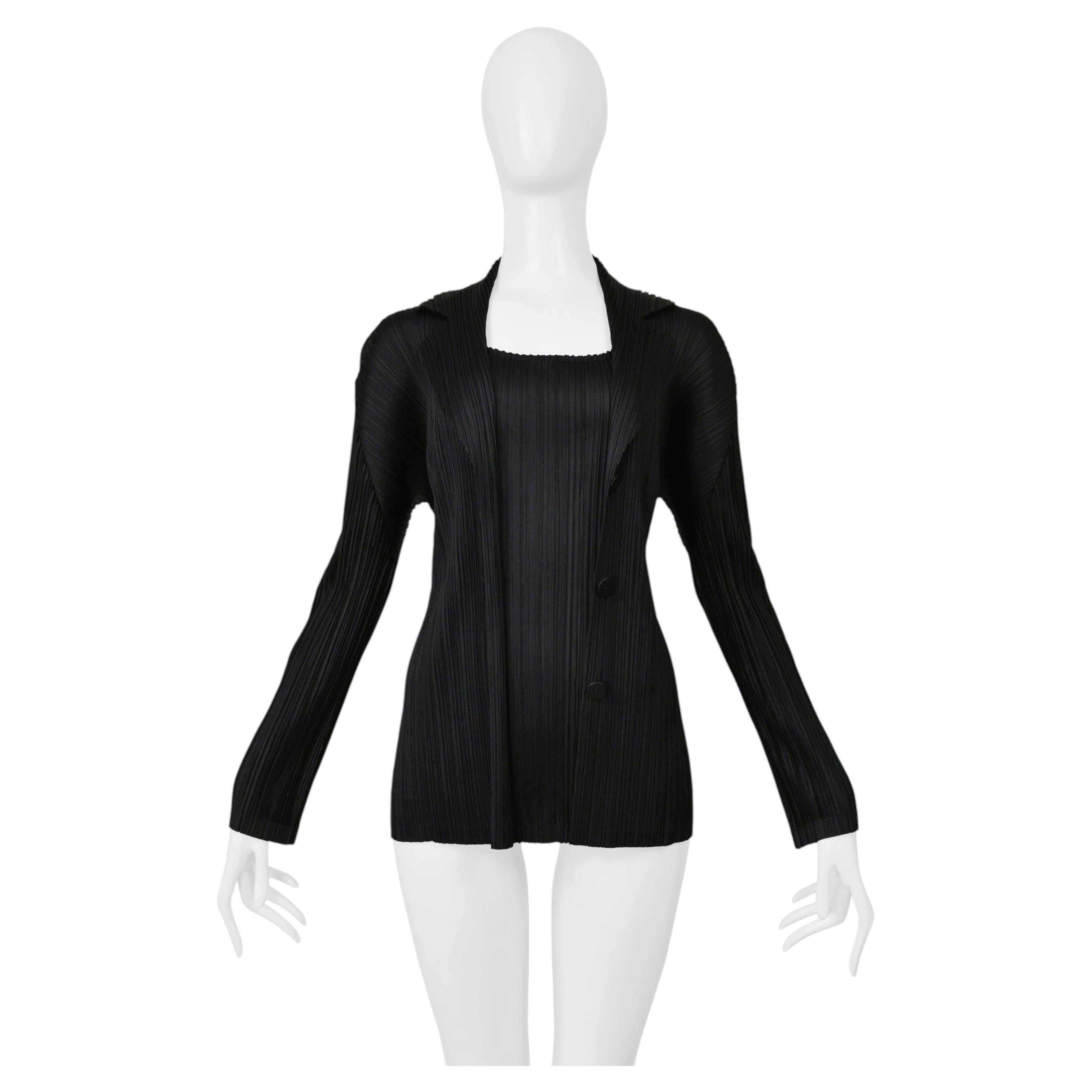 Issey Miyake Pleats Please Black Pleated Two-In-One Camisole And Jacket