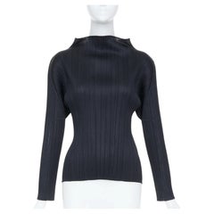 ISSEY MIYAKE Pleats Please black plisse angular mock neck top JP3 L