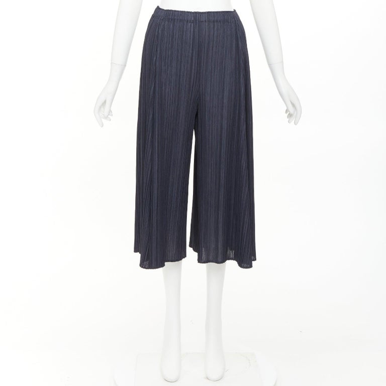 ISSEY MIYAKE Pleats Please black plisse ruched semi-sheer culotte