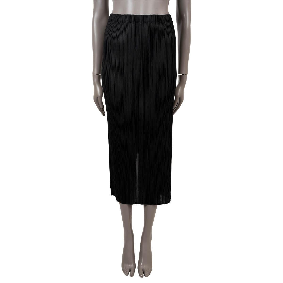 Women's ISSEY MIYAKE PLEATS PLEASE black polyester PLEATED MIDI Skirt 2 S For Sale