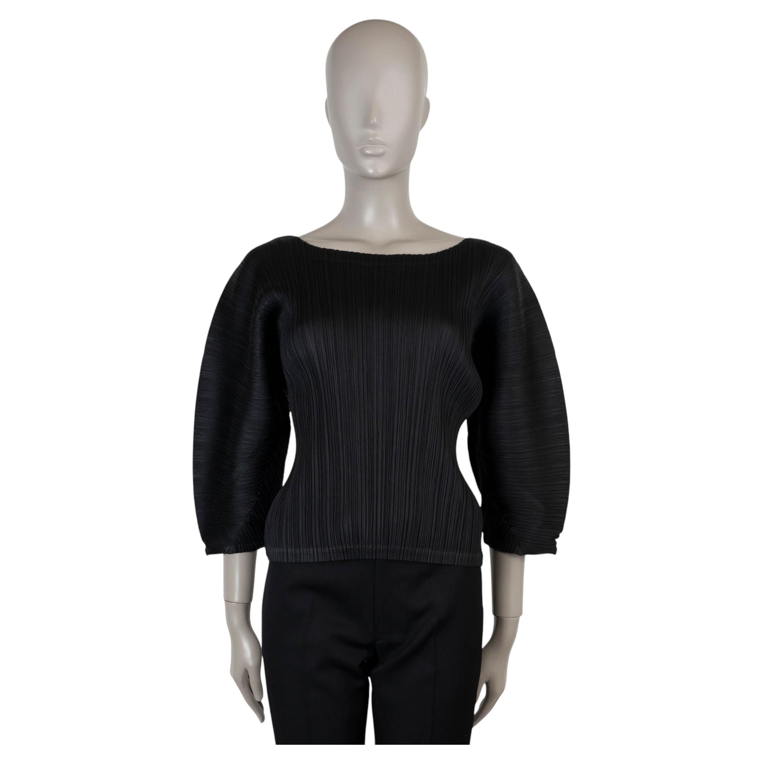 ISSEY MIYAKE PLEATS PLEASE black polyester pleated Top Shirt S For Sale