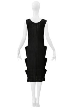 Issey Miyake Pleats Please Black "Staircase" Pleats Dress With Laser Cut Details