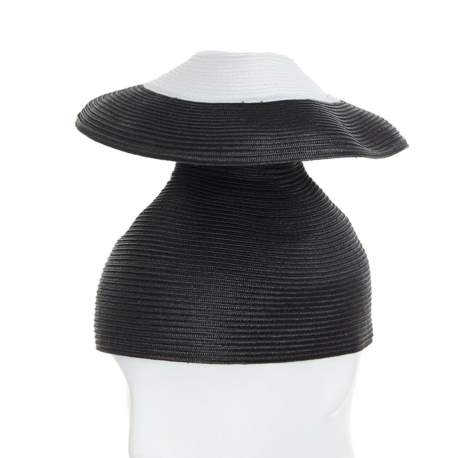 ISSEY MIYAKE PLEATS PLEASE black white architectural dual layer raffia straw hat 1