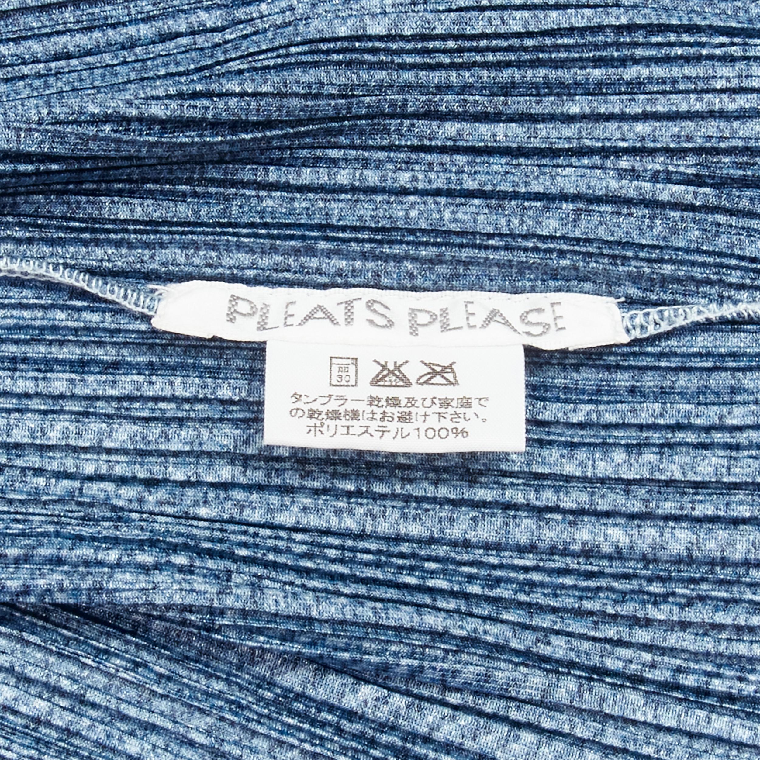 ISSEY MIYAKE PLEATS PLEASE blue denim tromp loeil print 3D cut pleated top JP3 L 6