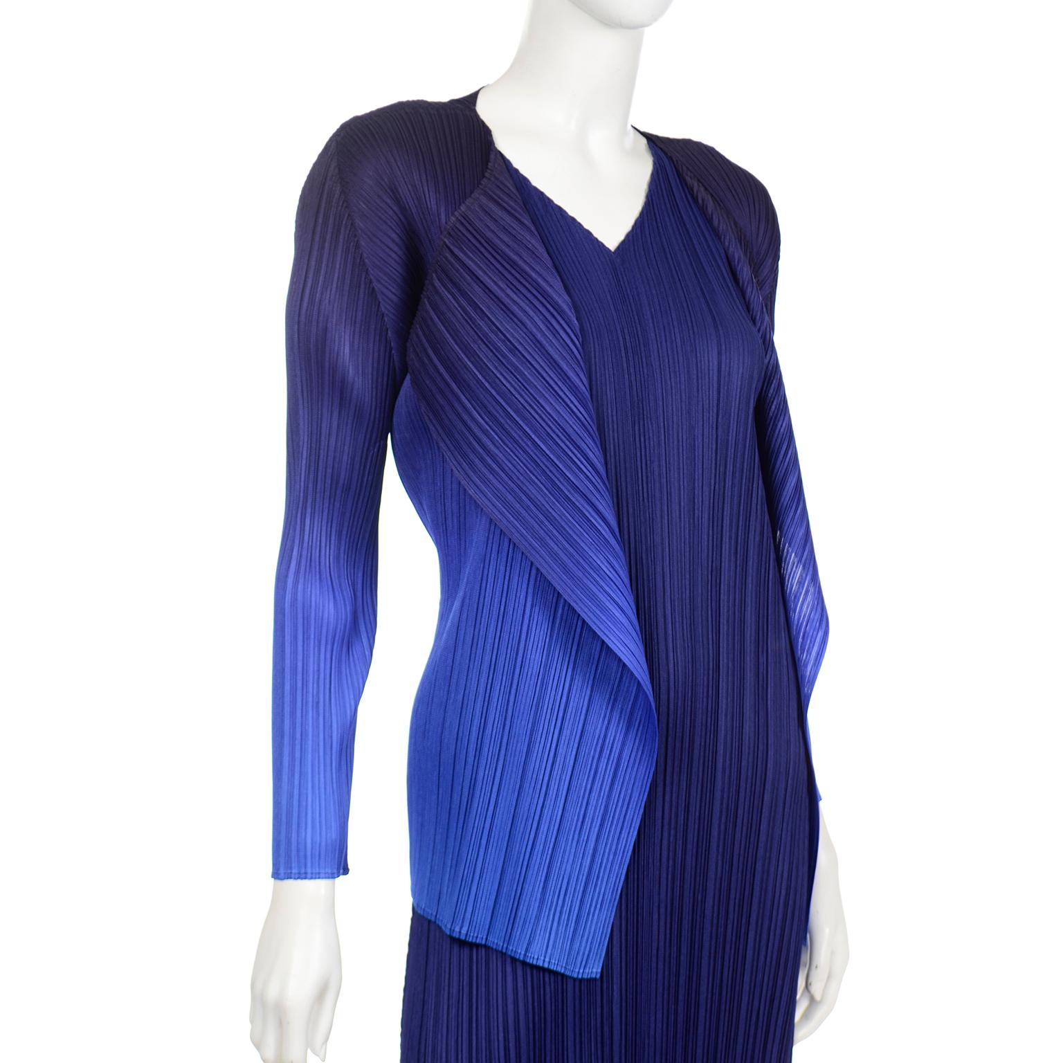 Issey Miyake Pleats Please Blue Dress & Ombre Jacket Outfit 4